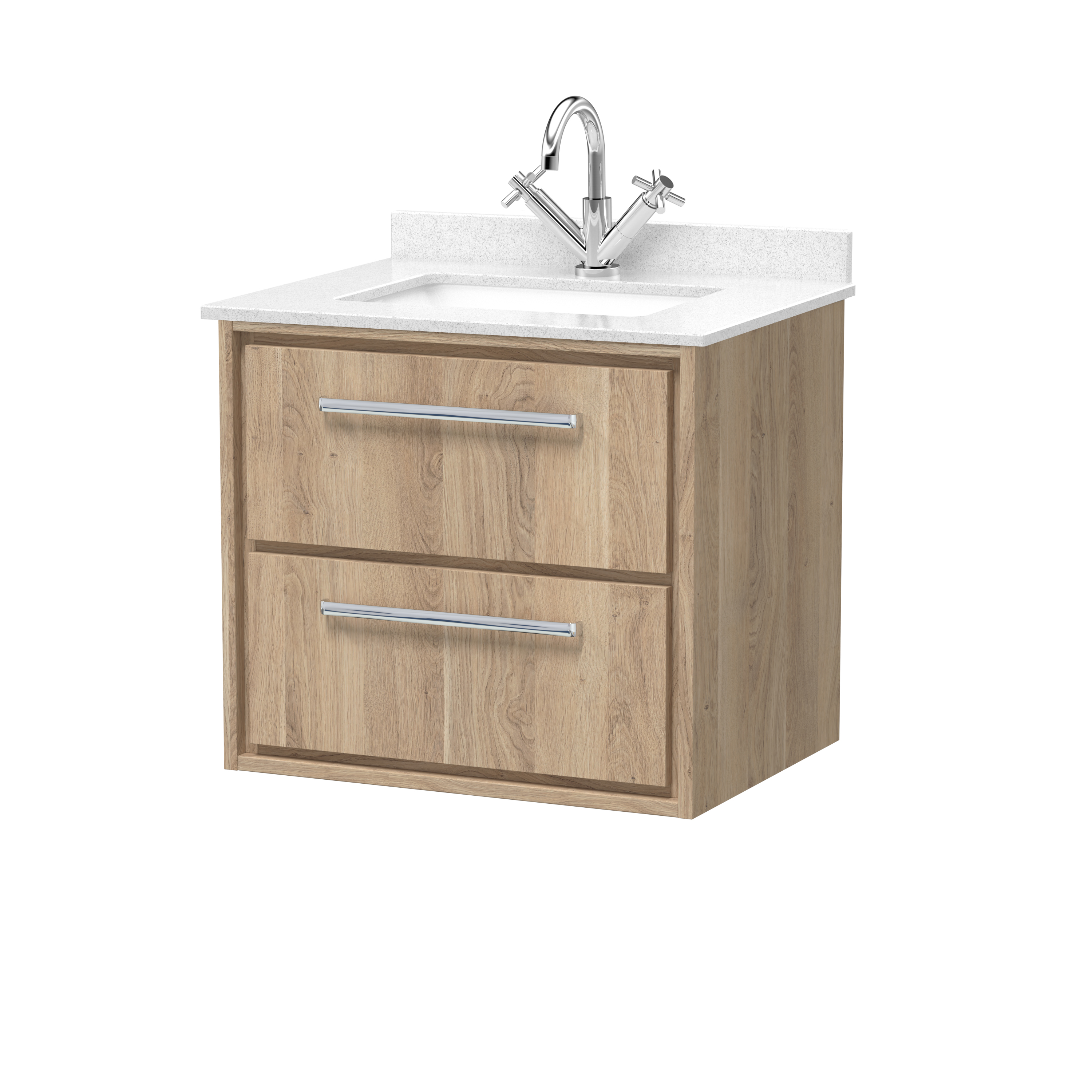 Hudson Reed Lille Bleached Oak 600mm Wall Hung 2 Drawer Vanity with Marble Worktop Basin LIL3024WS1