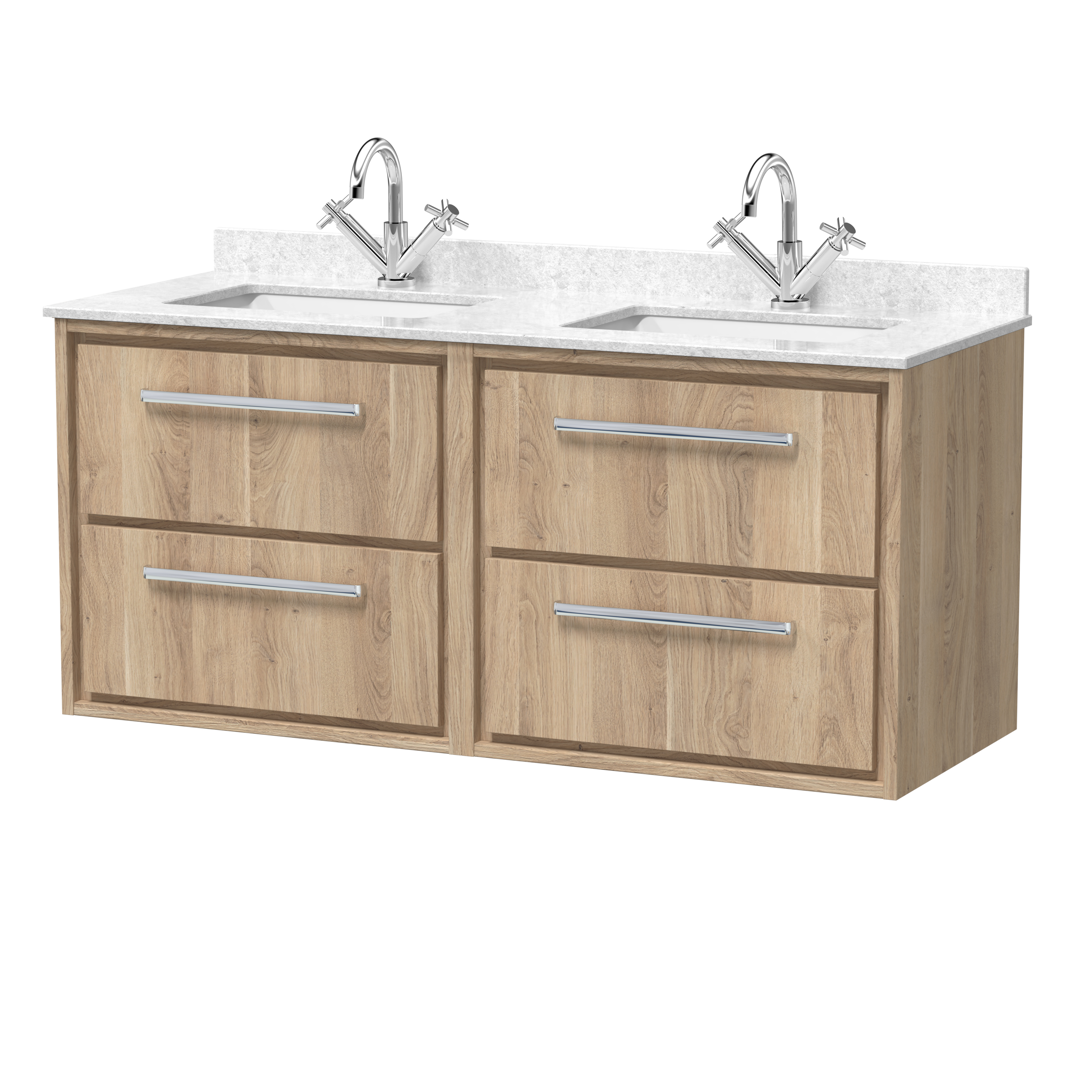 Hudson Reed Lille Bleached Oak 1200mm Wall Hung 4 Drawer Vanity with Marble Worktop Basin LIL3024WS2