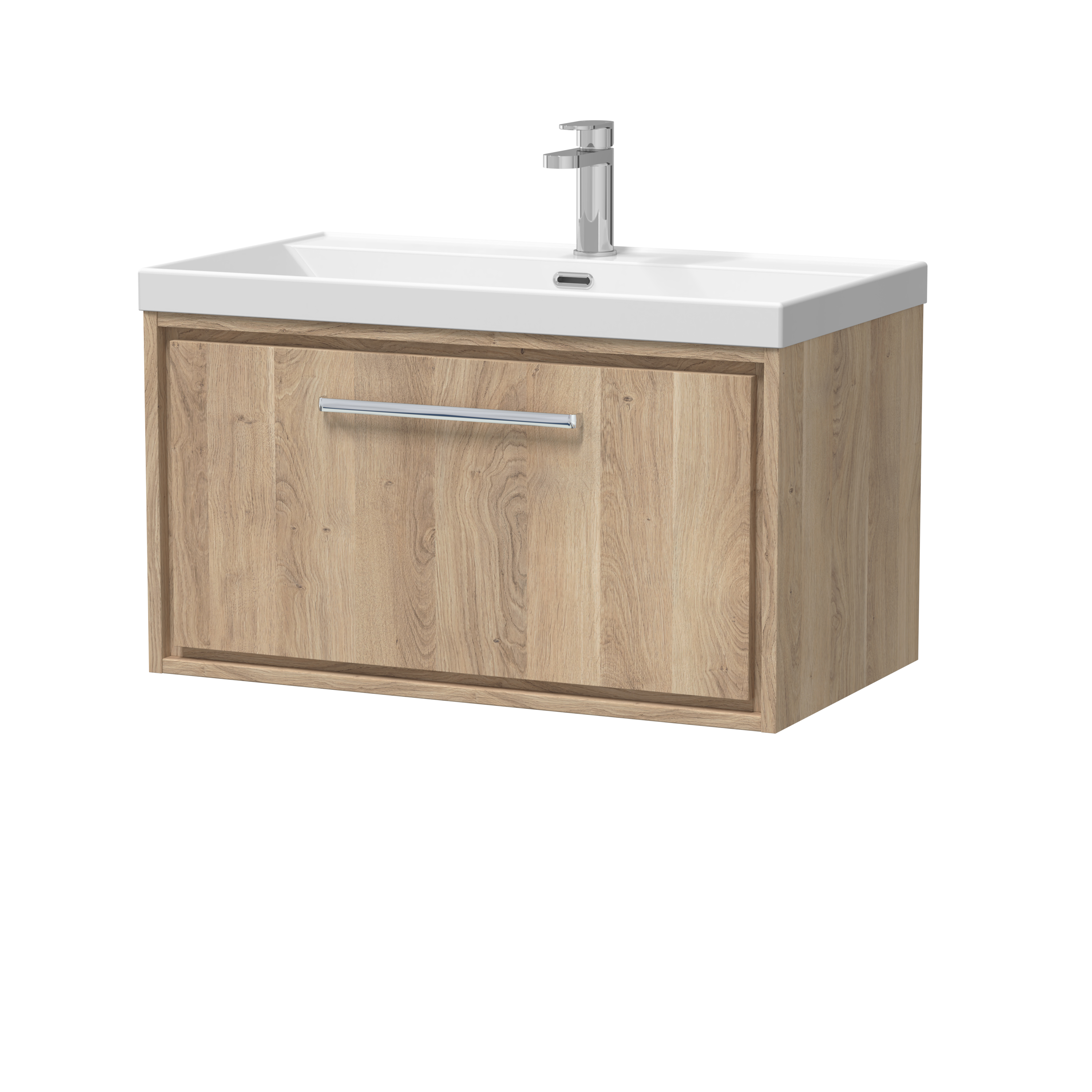 Hudson Reed Lille Bleached Oak 800mm Wall Hung Single Drawer Vanity with Basin 1 Tap Hole LIL3025E
