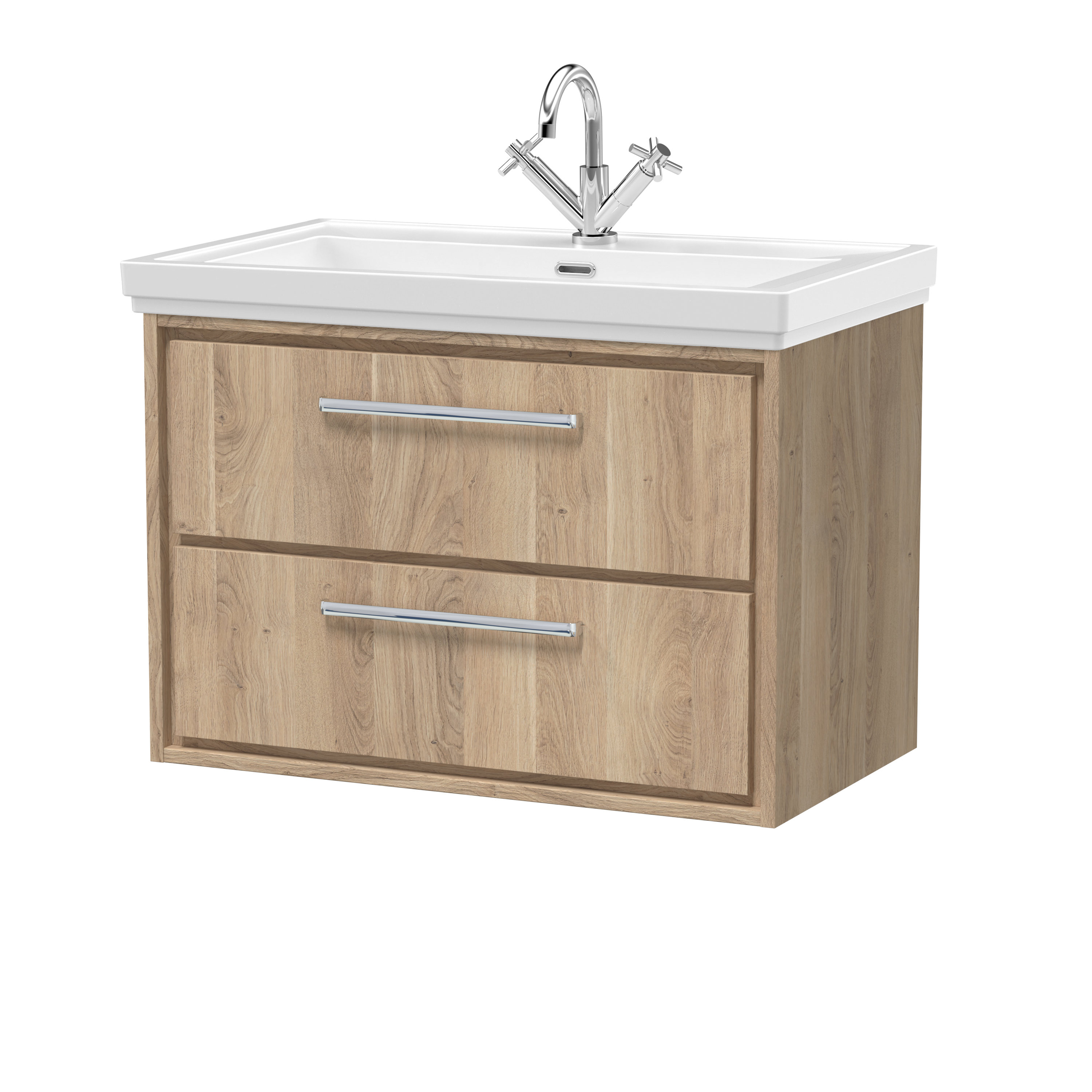 Hudson Reed Lille Bleached Oak 800mm Wall Hung 2 Drawer Vanity with Basin 1 Tap Hole LIL3026A