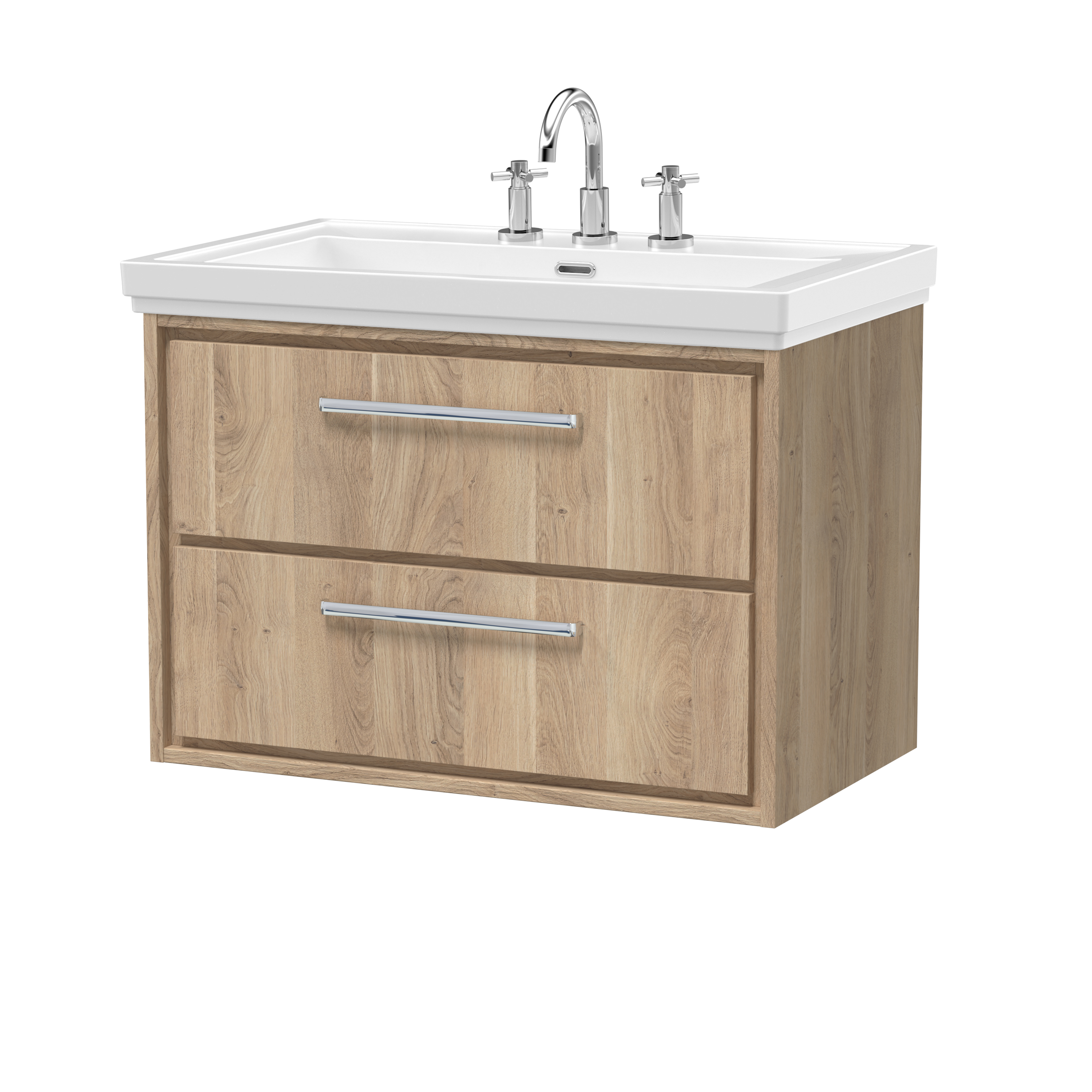 Hudson Reed Lille Bleached Oak 800mm Wall Hung 2 Drawer Vanity with Basin 3 Tap Hole LIL3026B