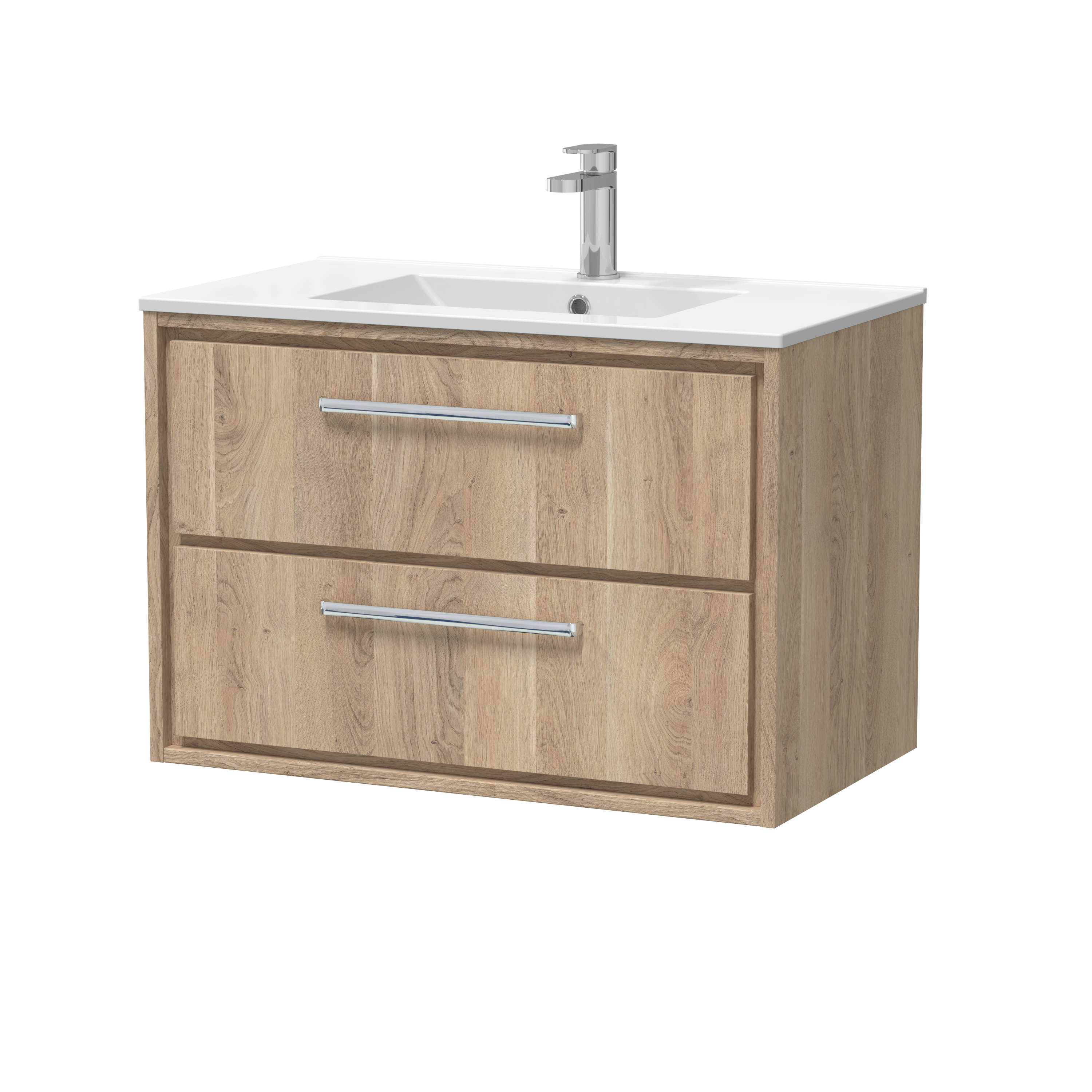 Hudson Reed Lille Bleached Oak 800mm Wall Hung 2 Drawer Vanity with Basin 1 Tap Hole LIL3026C