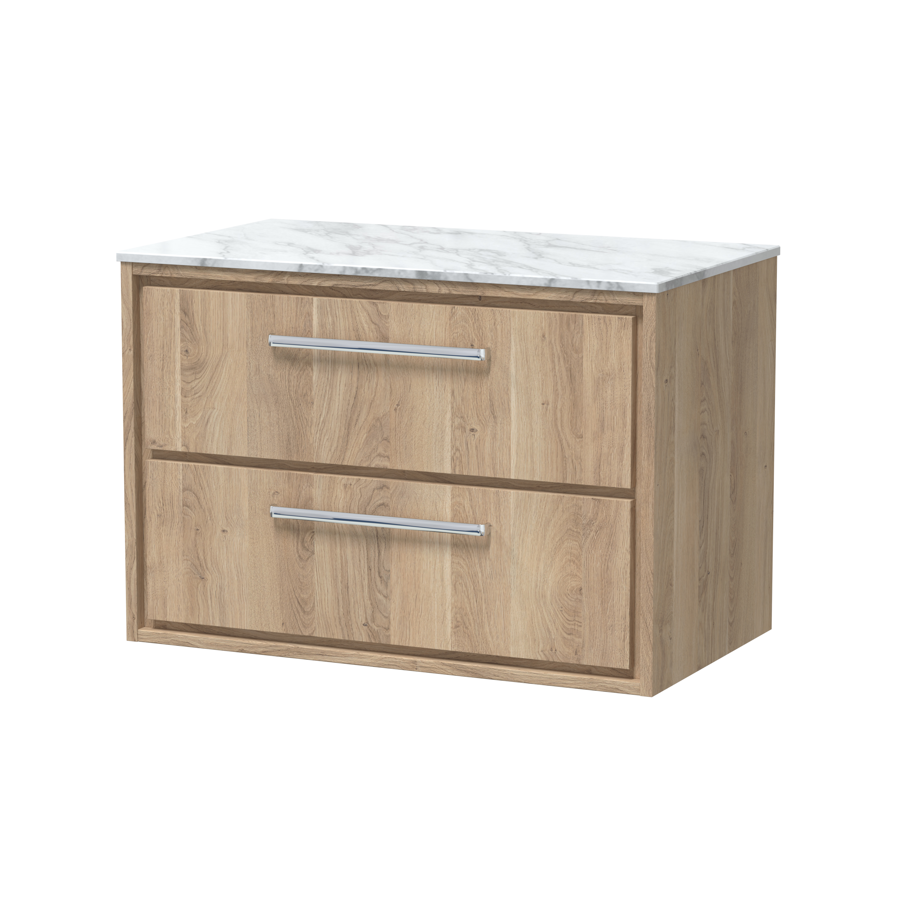 Hudson Reed Lille Bleached Oak 800mm Wall Hung 2 Drawer Vanity with Marble Worktop LIL3026CMT