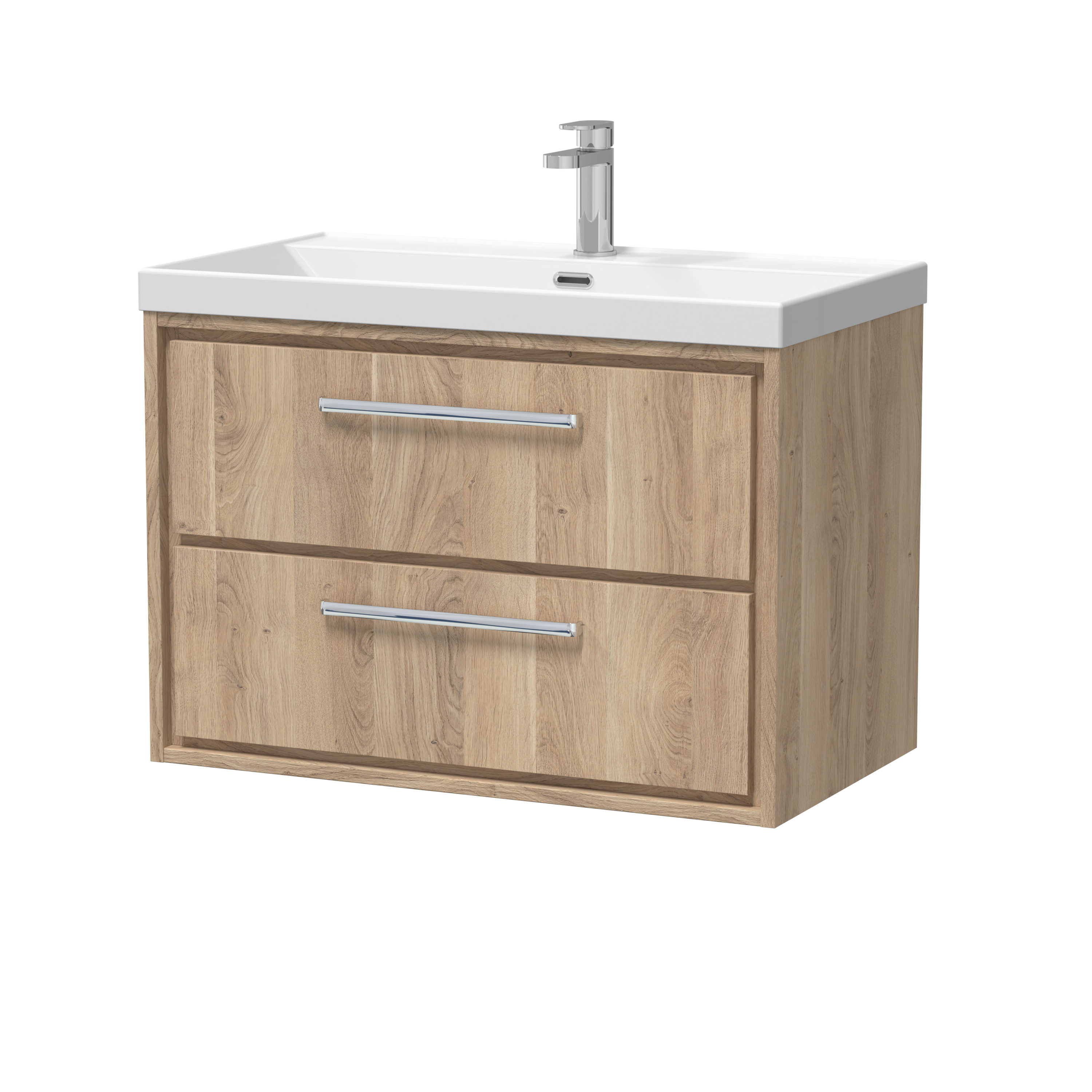Hudson Reed Lille Bleached Oak 800mm Wall Hung 2 Drawer Vanity with Basin 1 Tap Hole LIL3026E