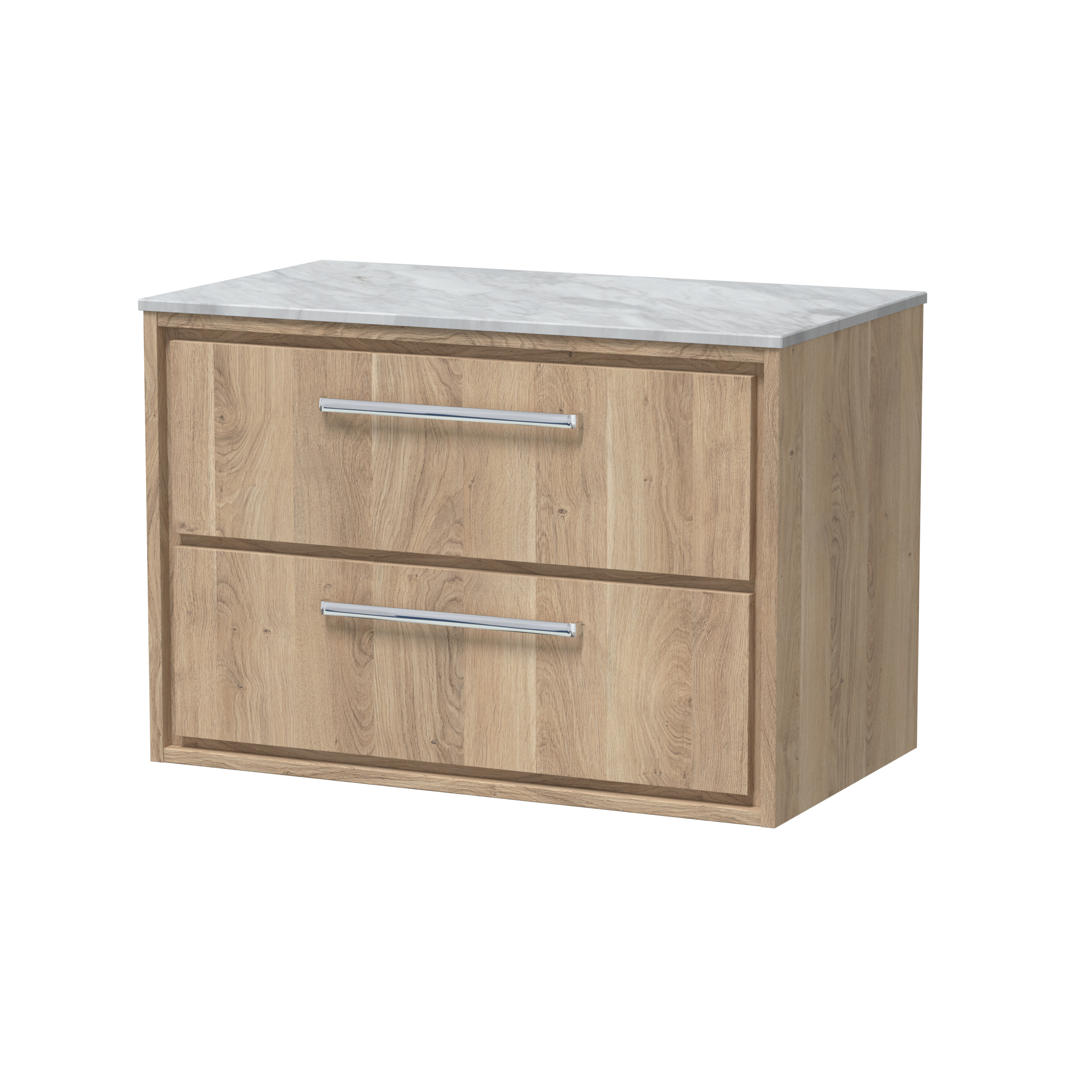 Hudson Reed Lille Bleached Oak 800mm Wall Hung 2 Drawer Vanity with Marble Worktop LIL3026GMT