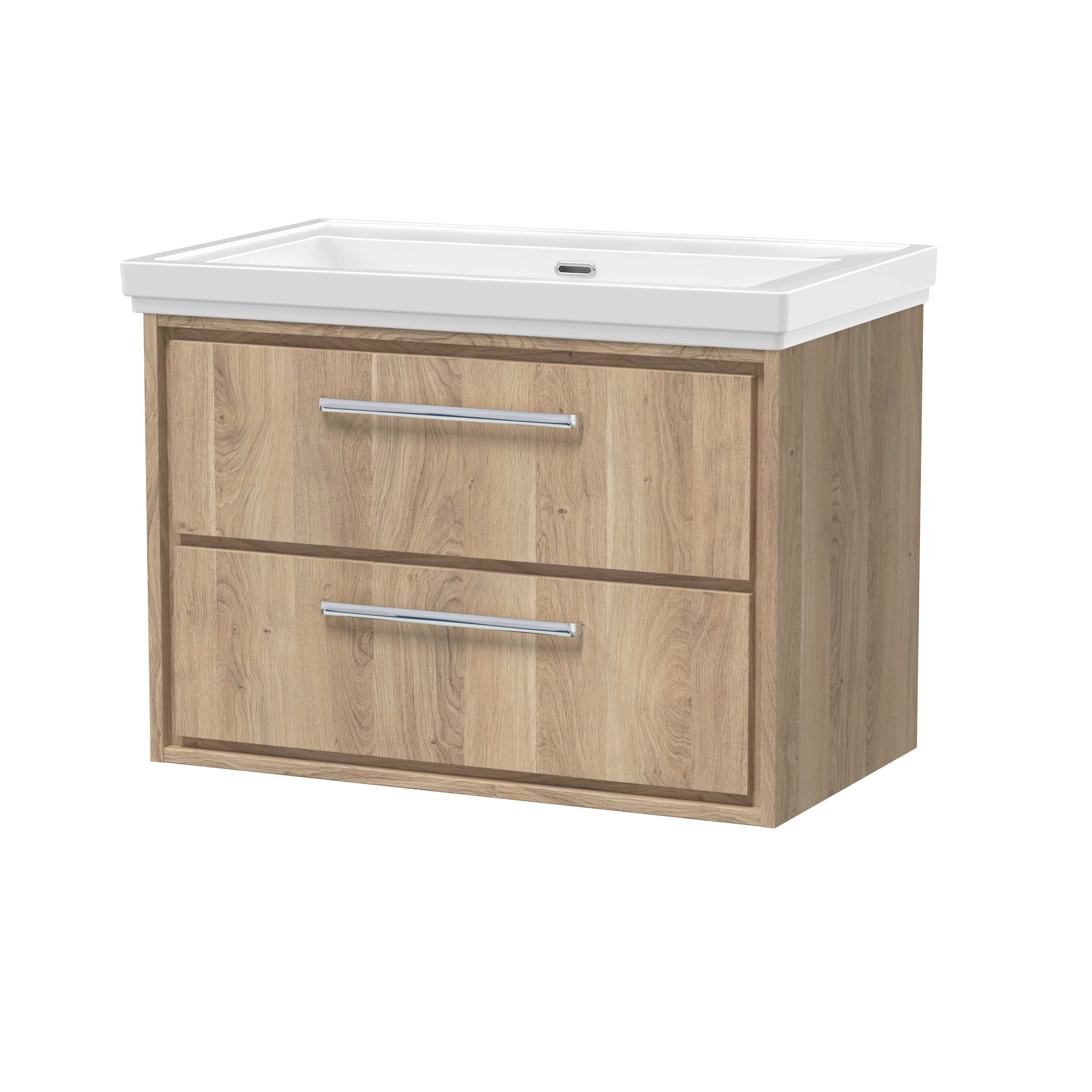 Hudson Reed Lille Bleached Oak 800mm Wall Hung 2 Drawer Vanity with Basin 0 Tap Hole LIL3026H
