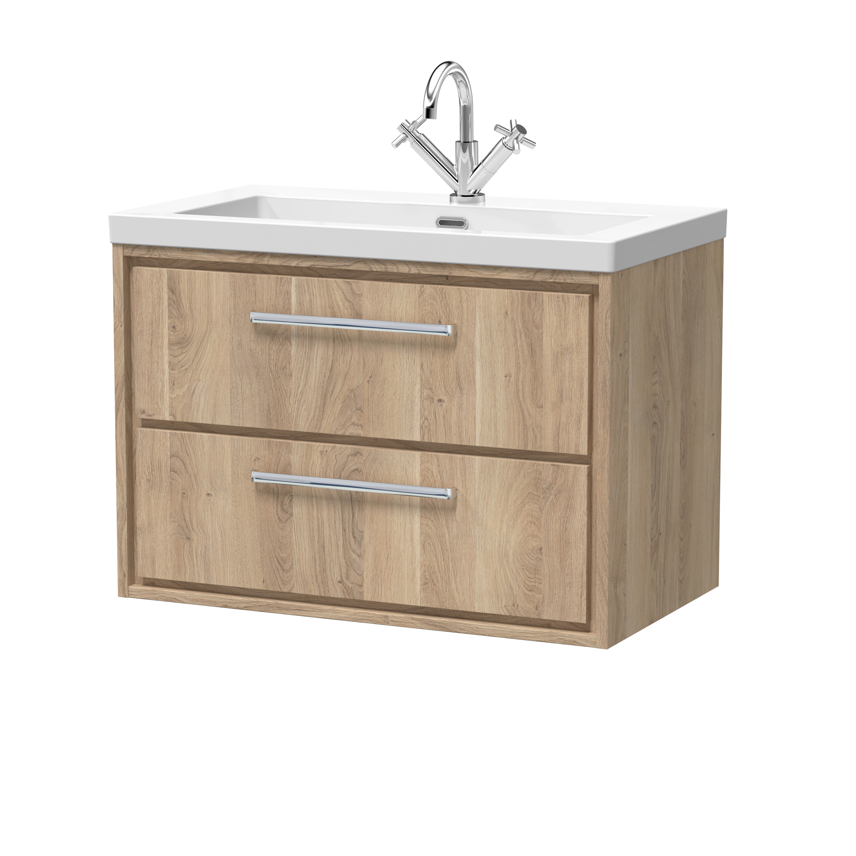 Hudson Reed Lille Bleached Oak 800mm Wall Hung 2 Drawer Vanity with Basin 1 Tap Hole LIL3026L