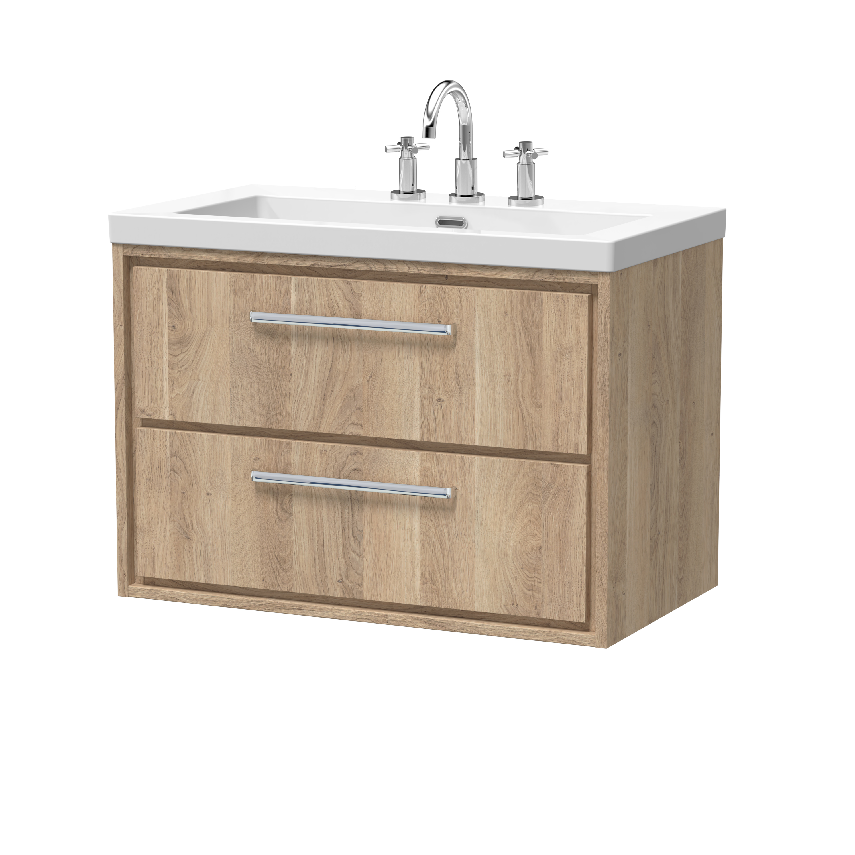 Hudson Reed Lille Bleached Oak 800mm Wall Hung 2 Drawer Vanity with Basin 3 Tap Hole LIL3026M