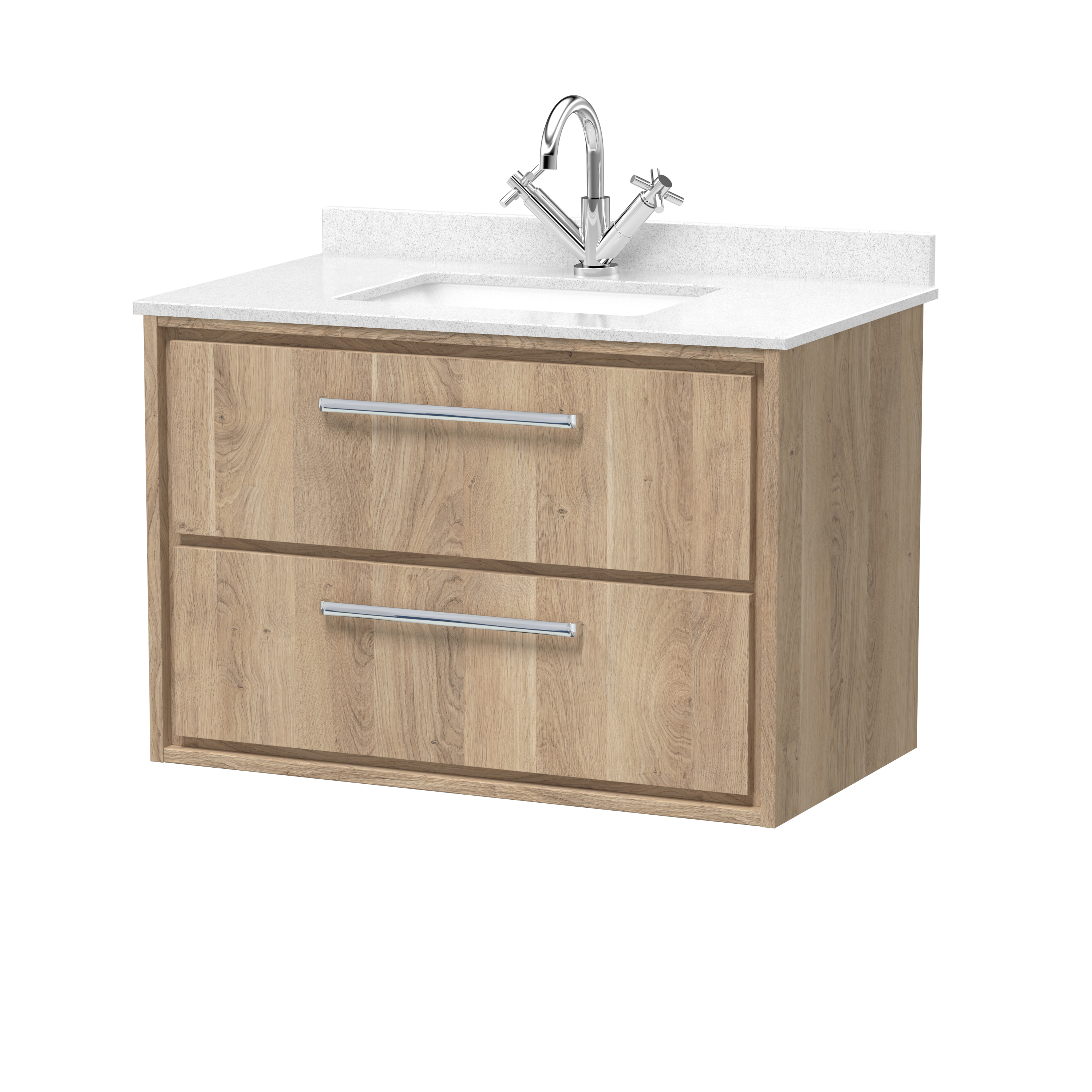 Hudson Reed Lille Bleached Oak 800mm Wall Hung 2 Drawer Vanity with Marble Worktop Basin LIL3026WS1
