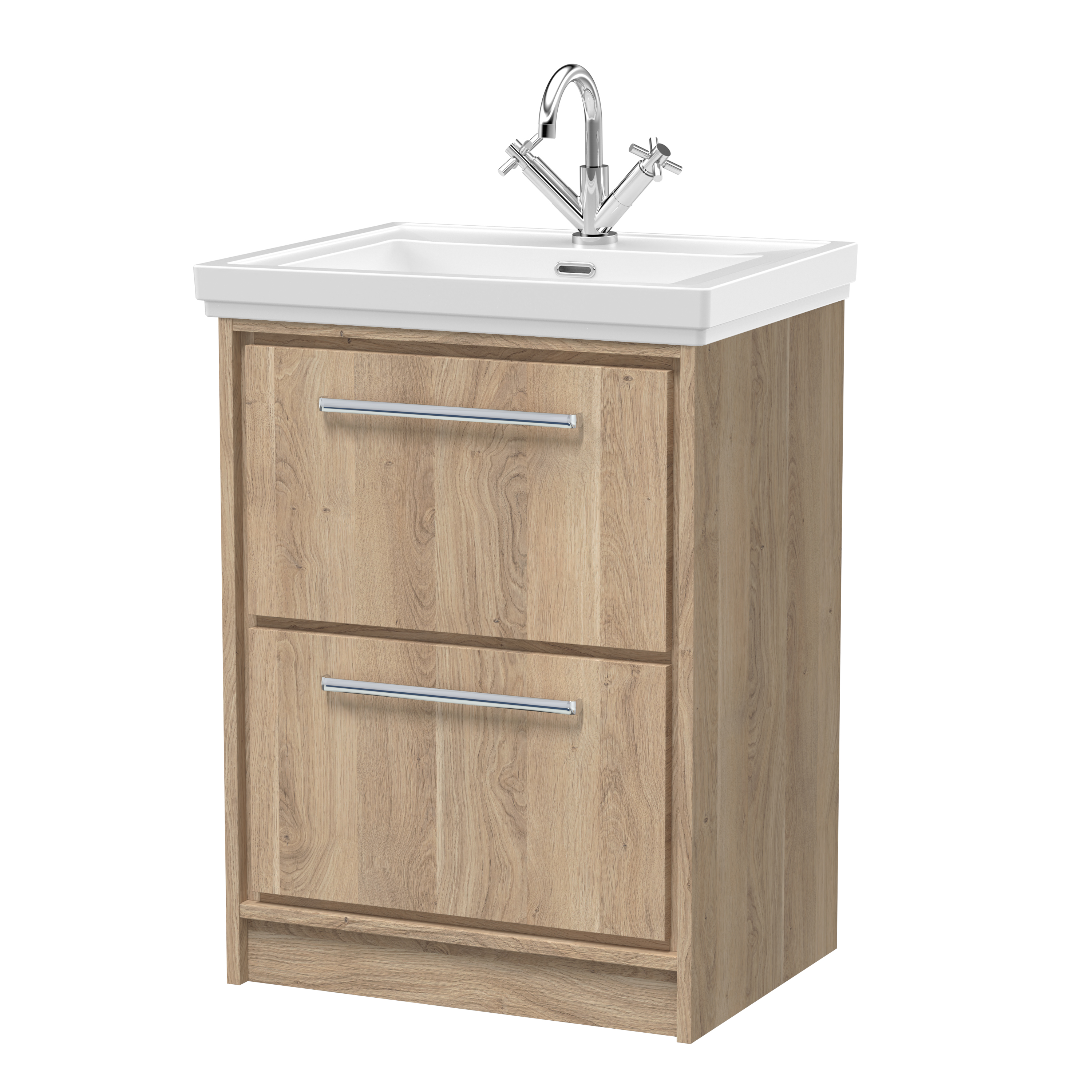Hudson Reed Lille Bleached Oak 600mm Floor Standing 2 Drawer Vanity with Basin 1 Tap Hole LIL3033A
