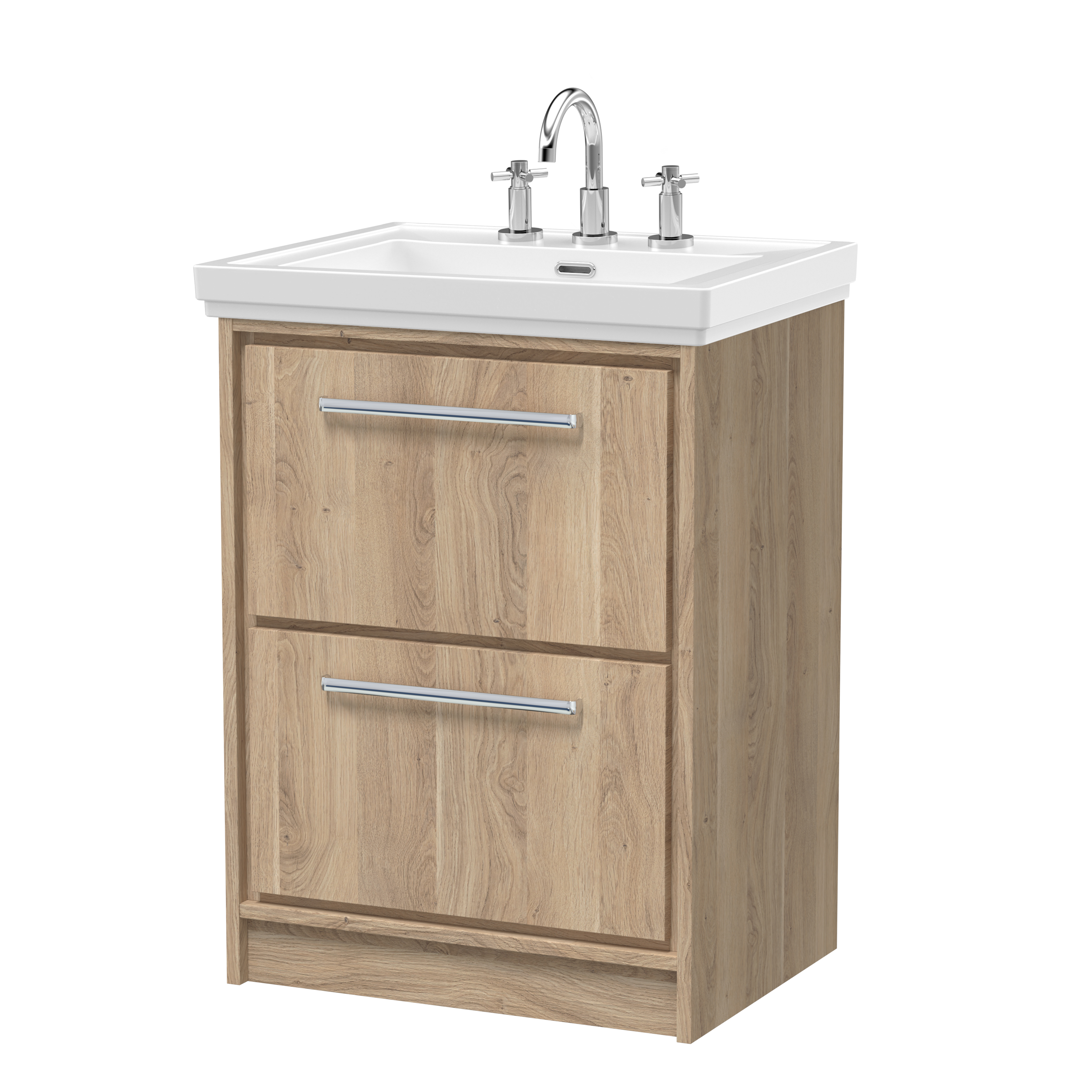 Hudson Reed Lille Bleached Oak 600mm Floor Standing 2 Drawer Vanity with Basin 3 Tap Hole LIL3033B
