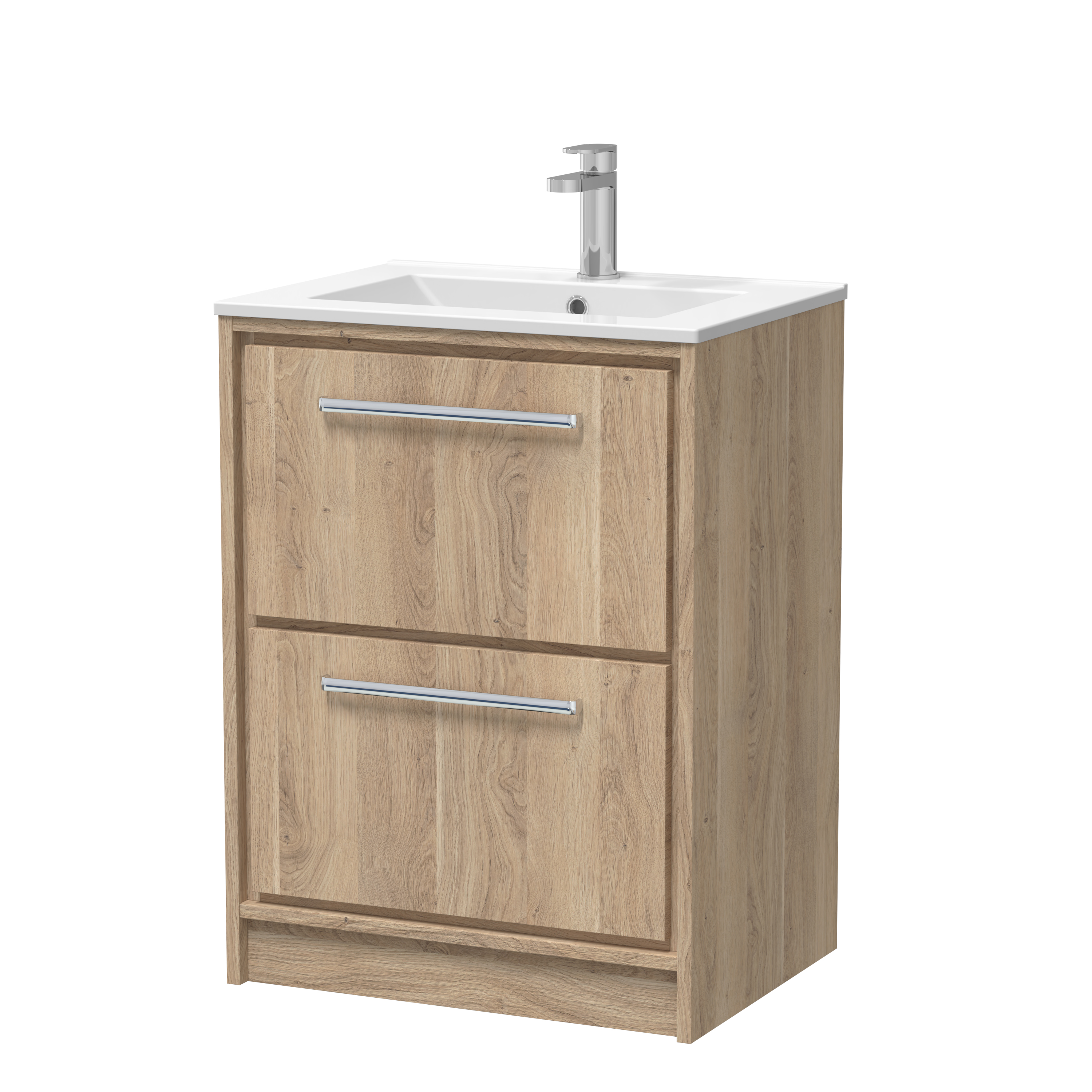 Hudson Reed Lille Bleached Oak 600mm Floor Standing 2 Drawer Vanity with Basin 1 Tap Hole LIL3033C