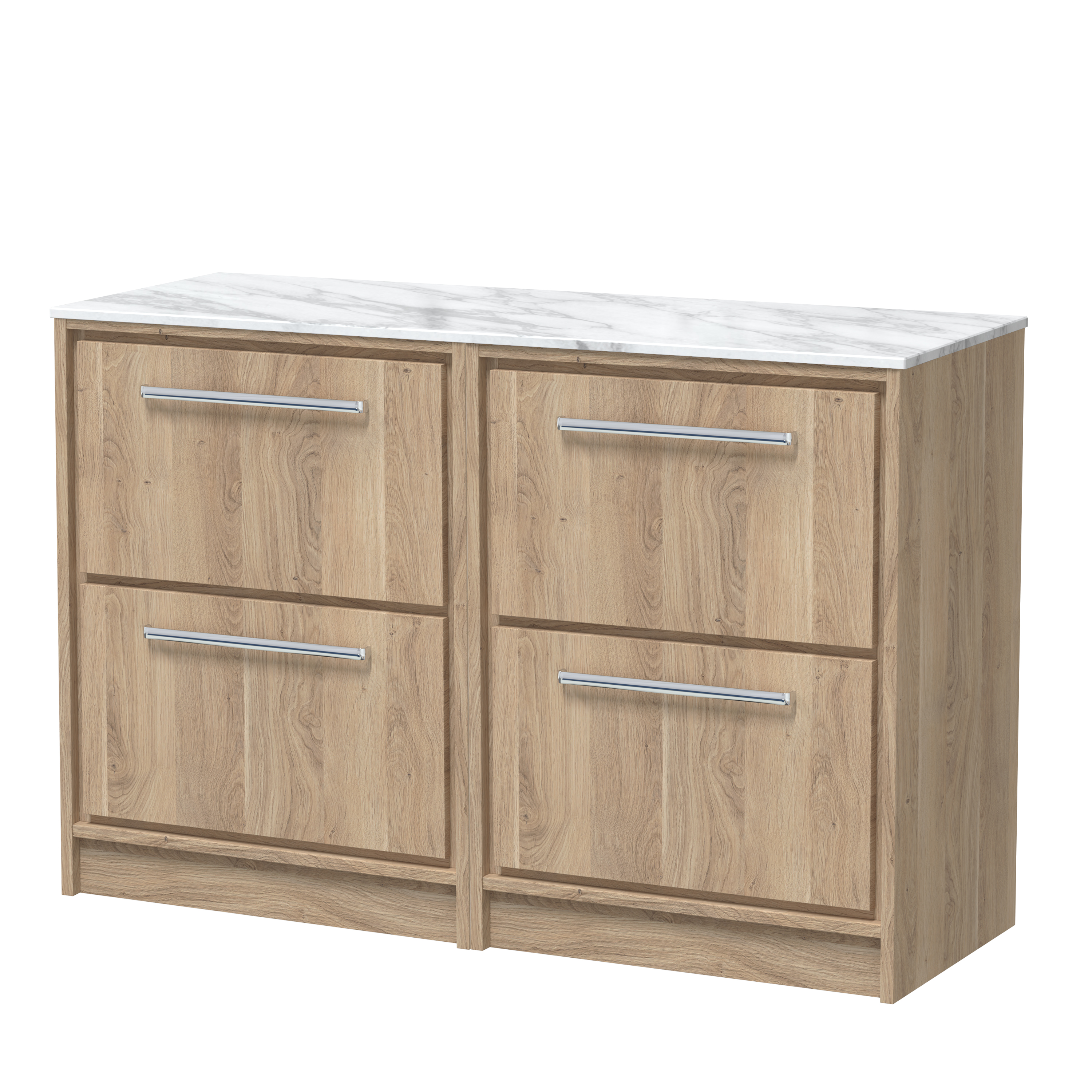 Hudson Reed Lille Bleached Oak 1200mm Floor Standing 4 Drawer Vanity with Marble Worktop LIL3033CMT2