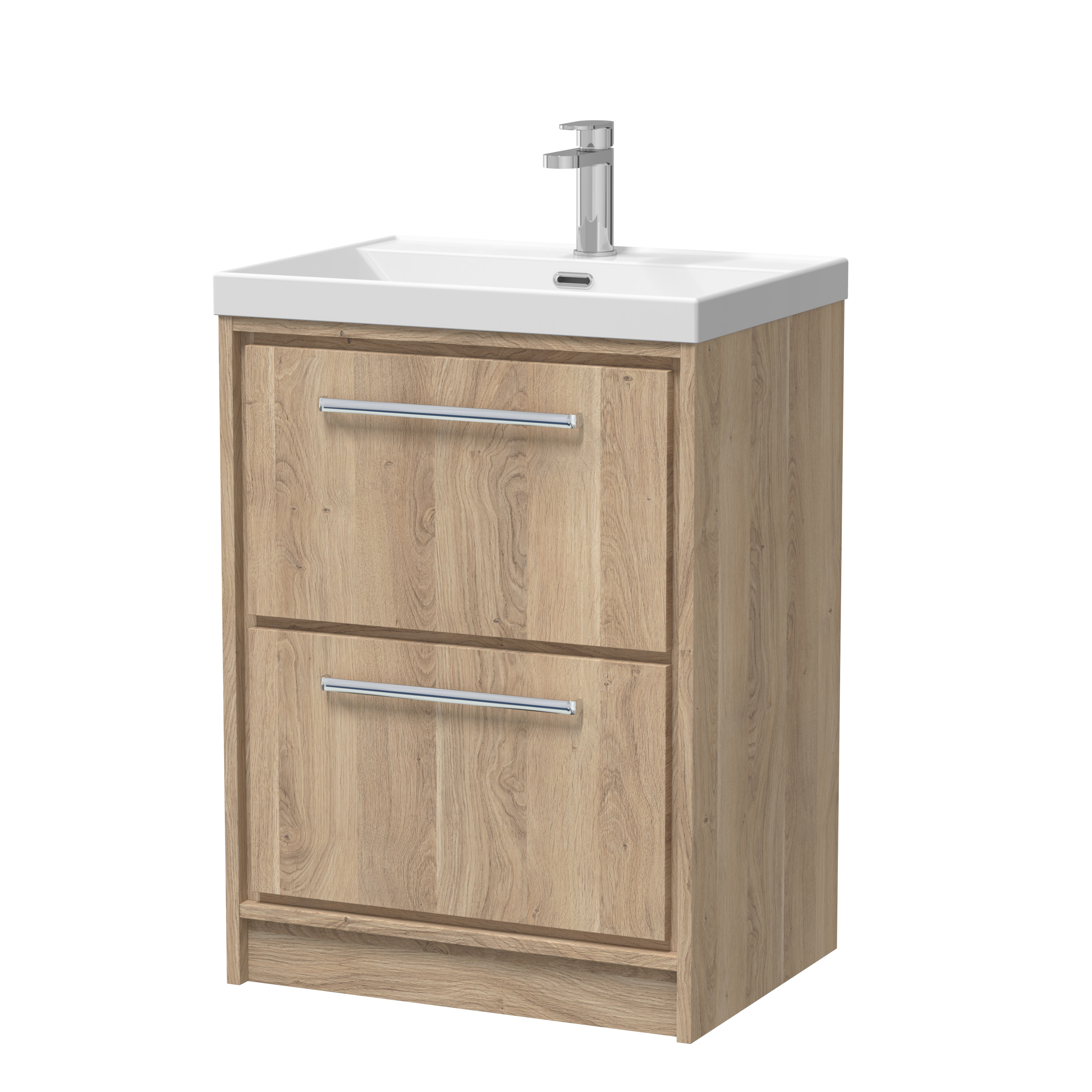 Hudson Reed Lille Bleached Oak 600mm Floor Standing 2 Drawer Vanity with Basin 1 Tap Hole LIL3033E