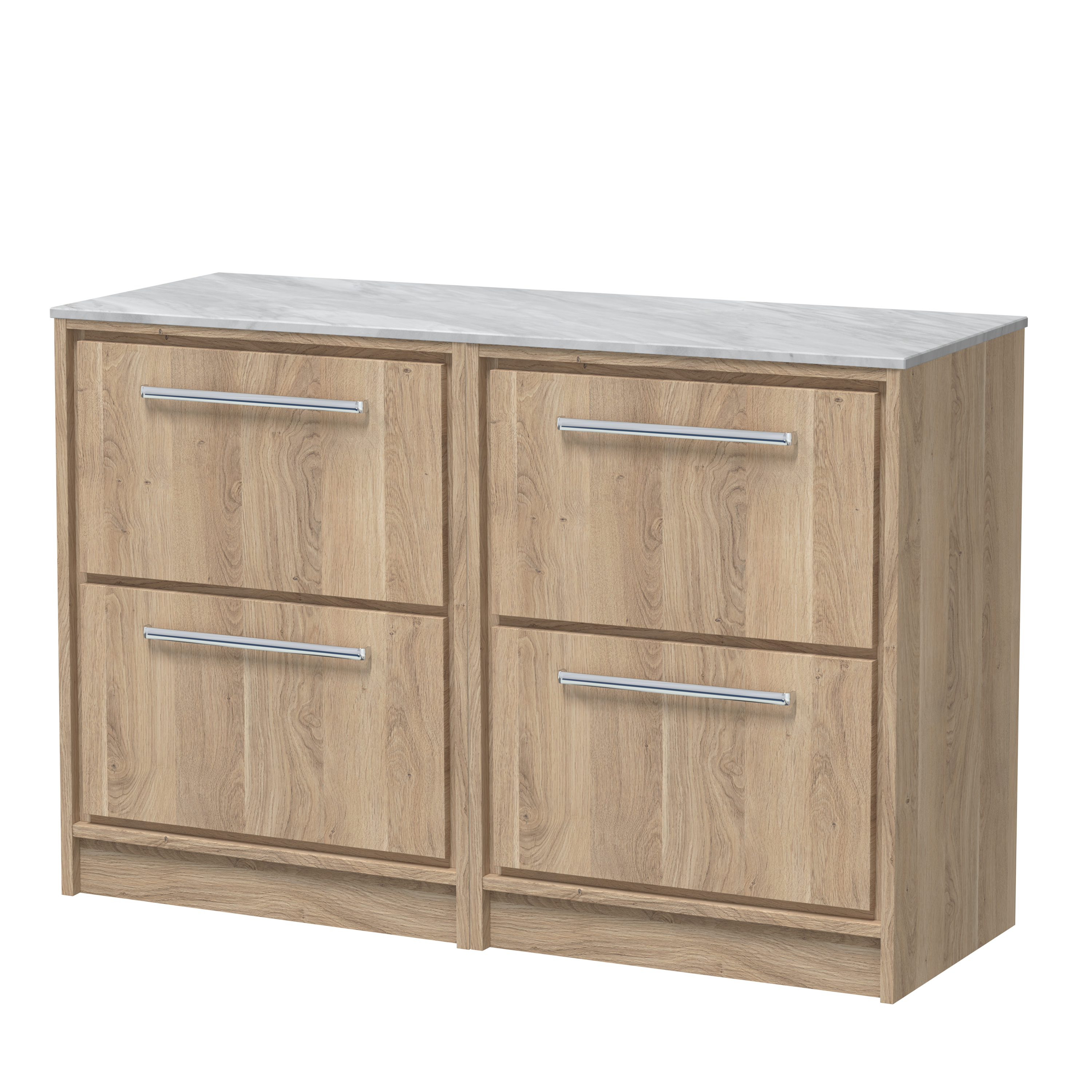 Hudson Reed Lille Bleached Oak 1200mm Floor Standing 4 Drawer Vanity with Marble Worktop LIL3033GMT2