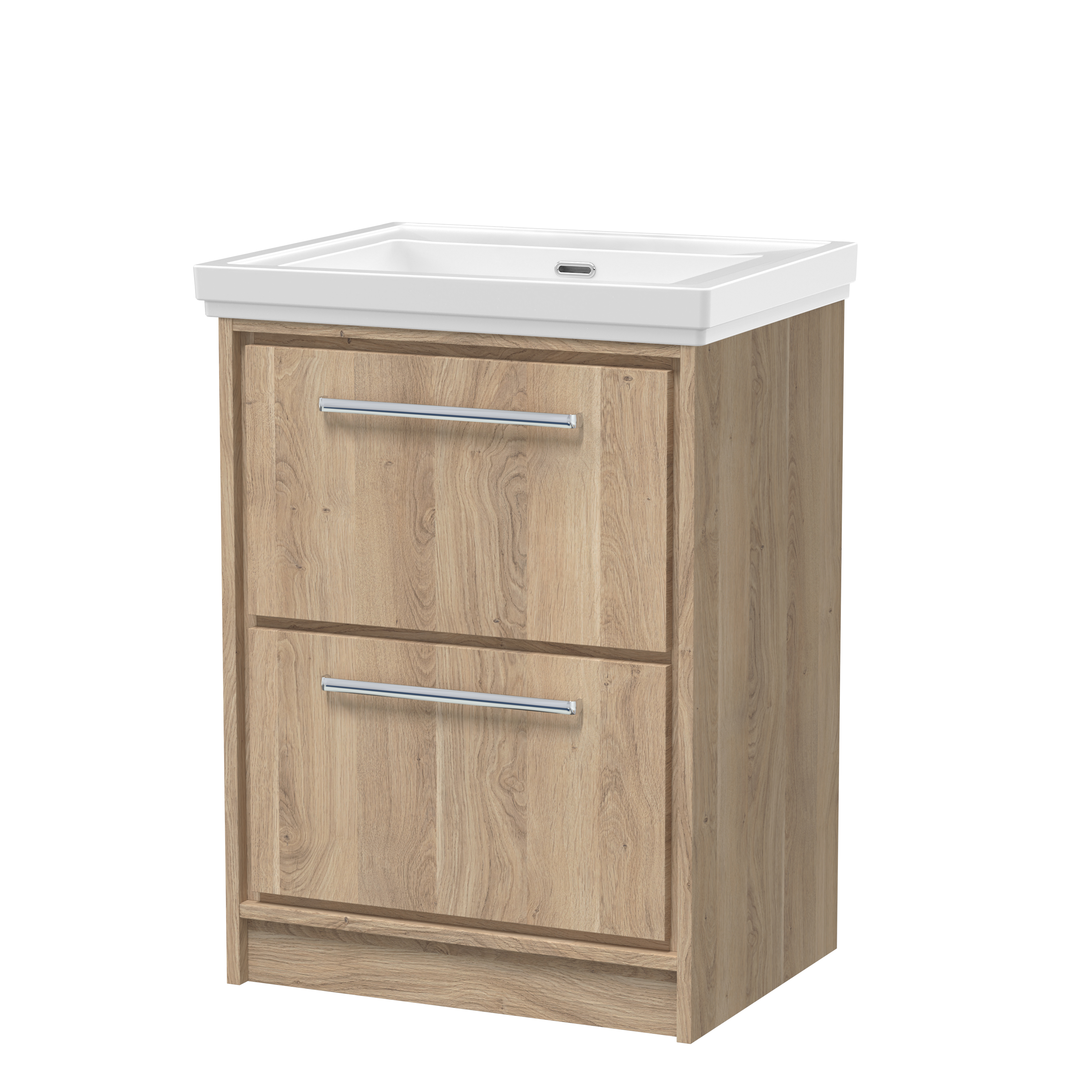Hudson Reed Lille Bleached Oak 600mm Floor Standing 2 Drawer Vanity with Basin 0 Tap Hole LIL3033H