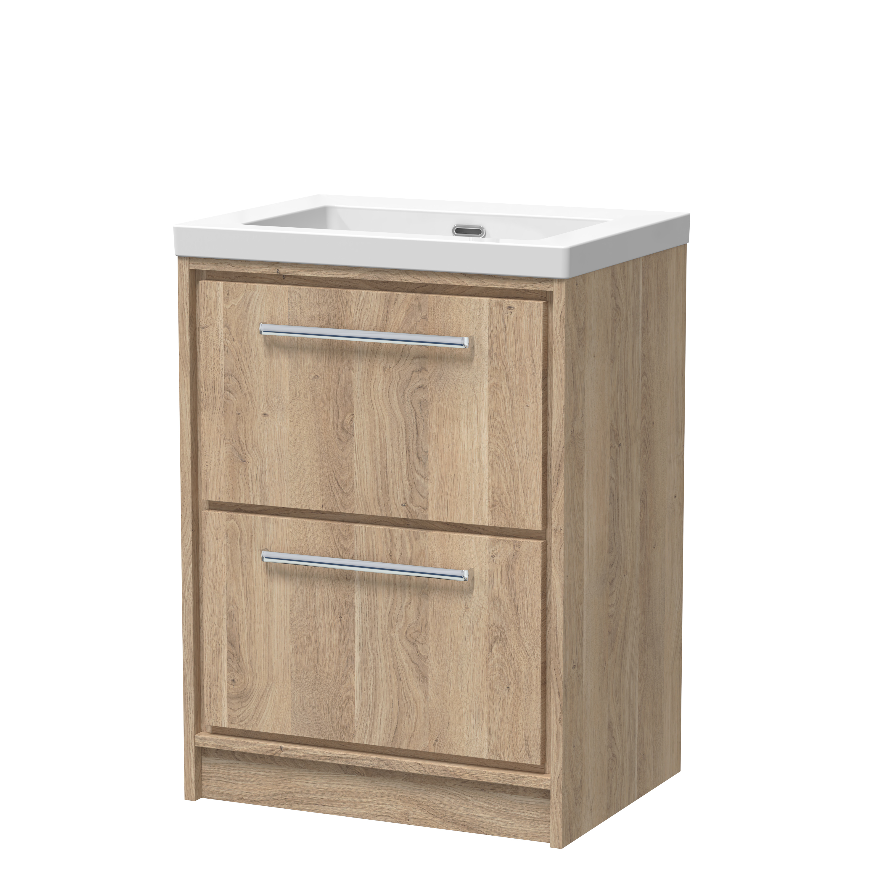 Hudson Reed Lille Bleached Oak 600mm Floor Standing 2 Drawer Vanity with Basin 0 Tap Hole LIL3033K
