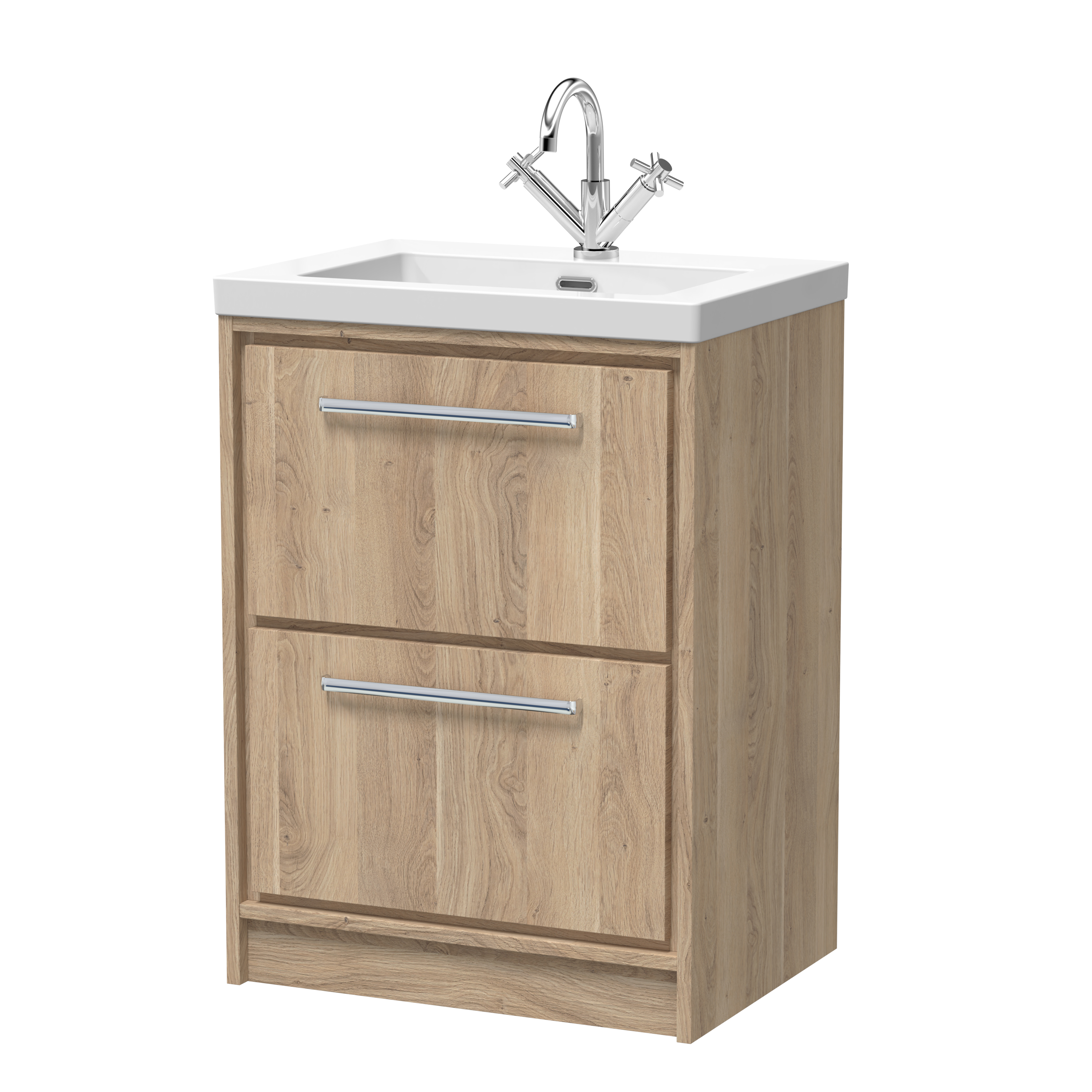Hudson Reed Lille Bleached Oak 600mm Floor Standing 2 Drawer Vanity with Basin 1 Tap Hole LIL3033L
