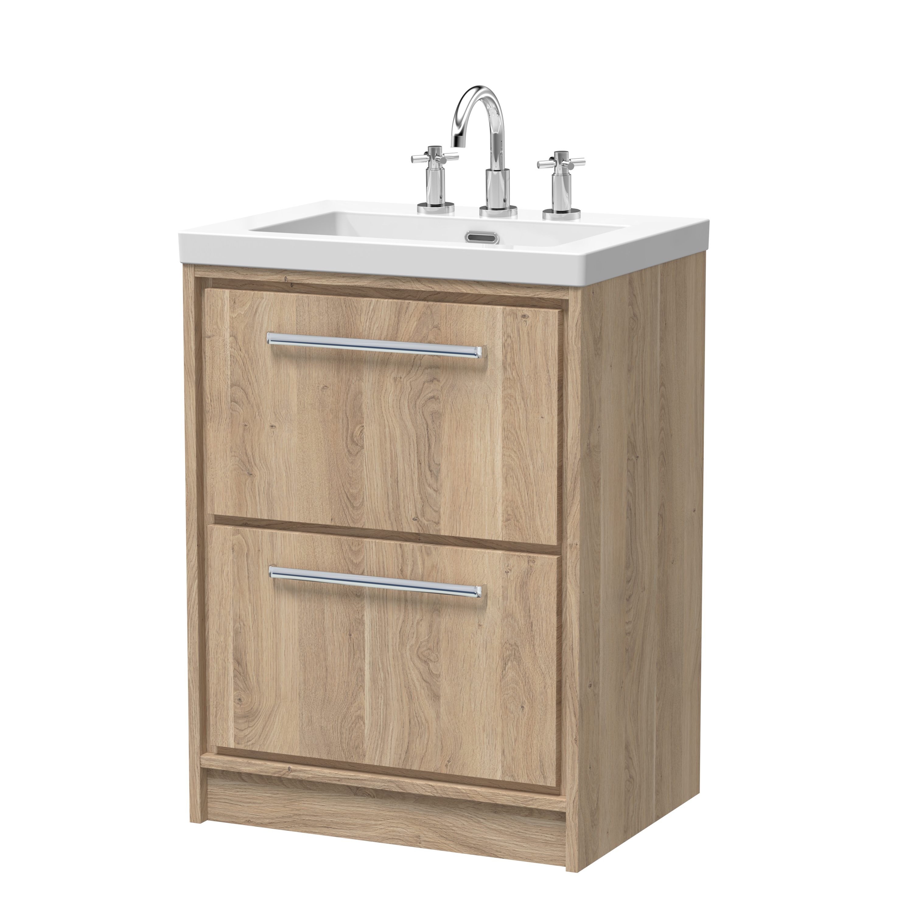 Hudson Reed Lille Bleached Oak 600mm Floor Standing 2 Drawer Vanity with Basin 3 Tap Hole LIL3033M