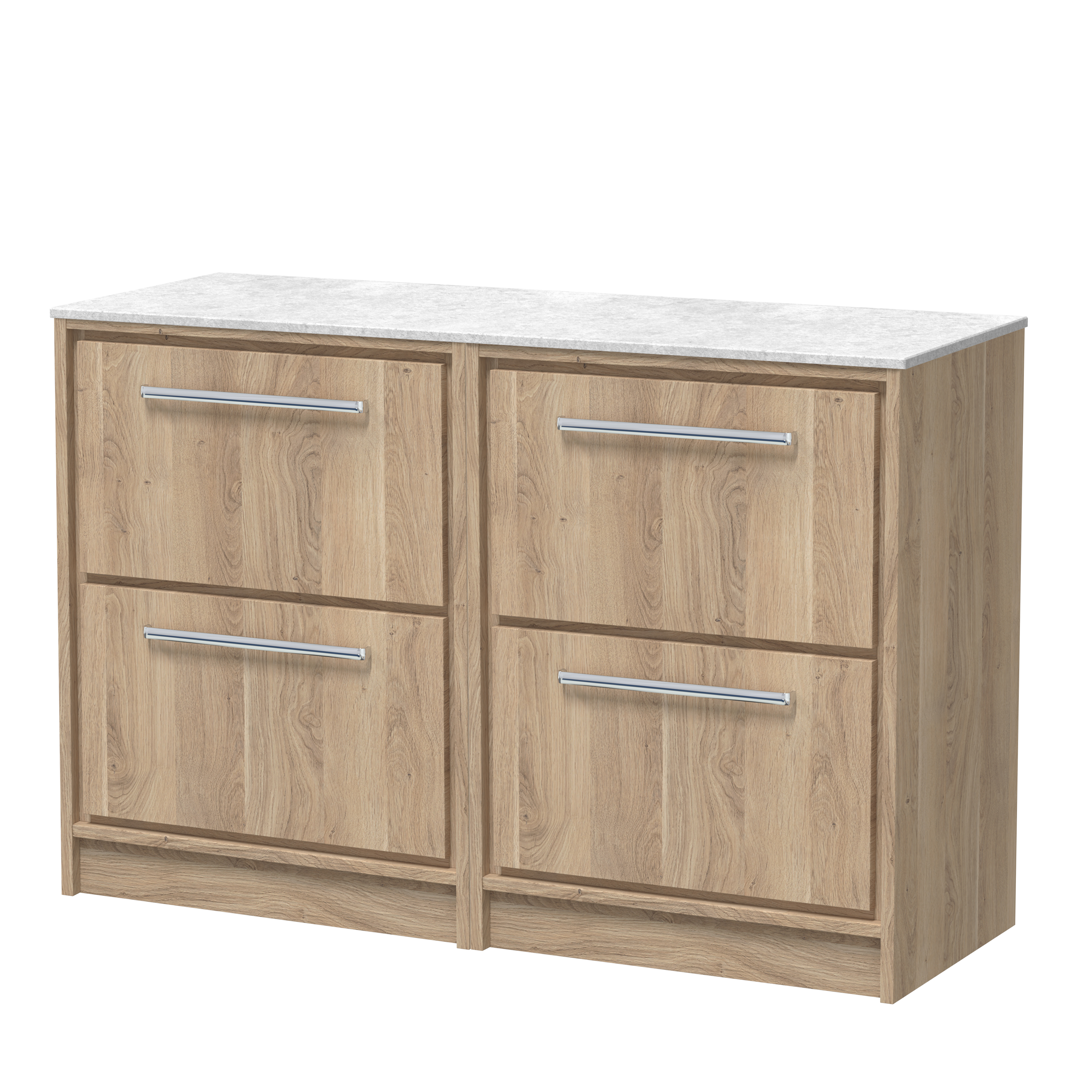 Hudson Reed Lille Bleached Oak 1200mm Floor Standing 4 Drawer Vanity with Marble Worktop LIL3033WMT2