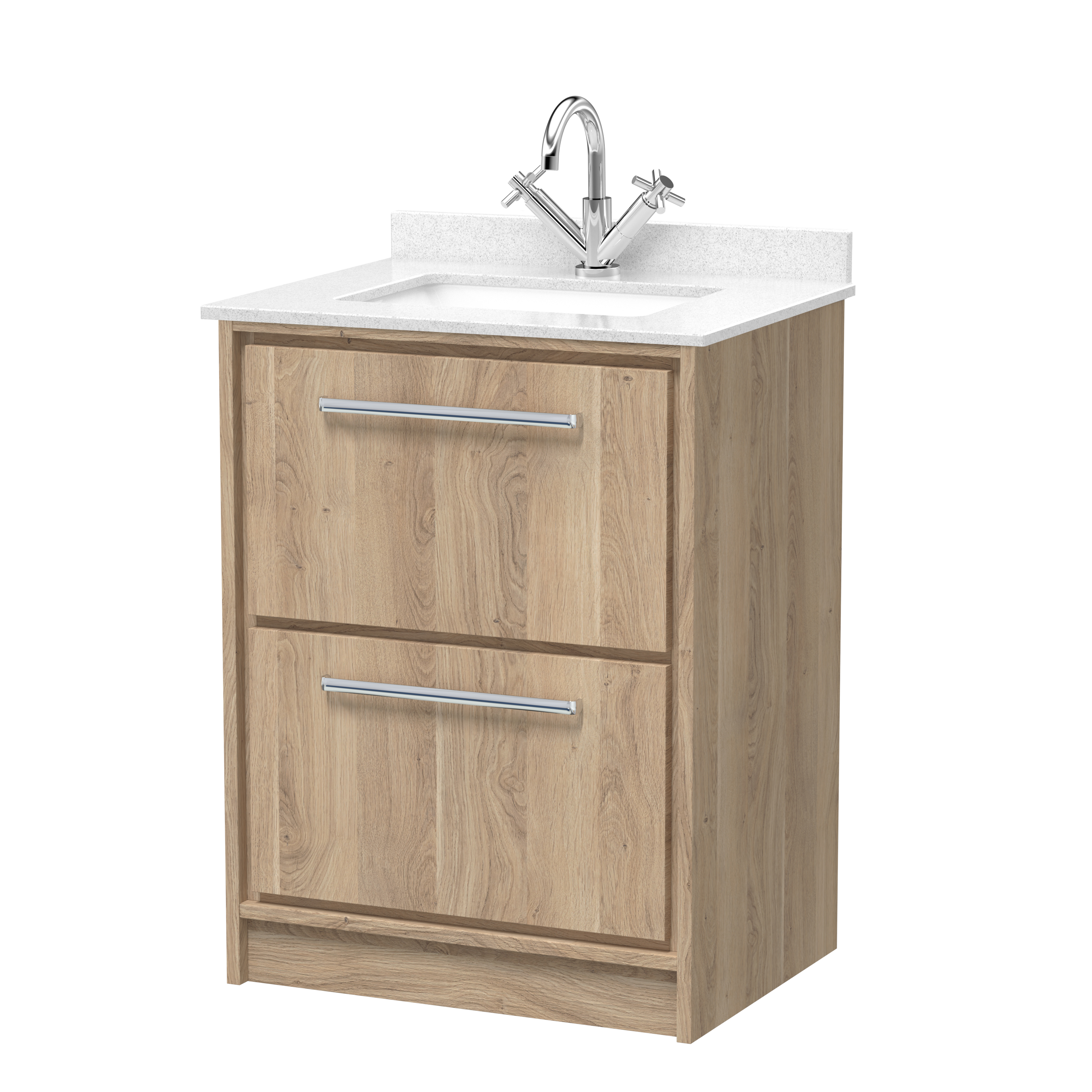 Hudson Reed Lille Bleached Oak 600mm Floor Standing 2 Drawer Vanity with Marble Worktop Basin LIL3033WS1