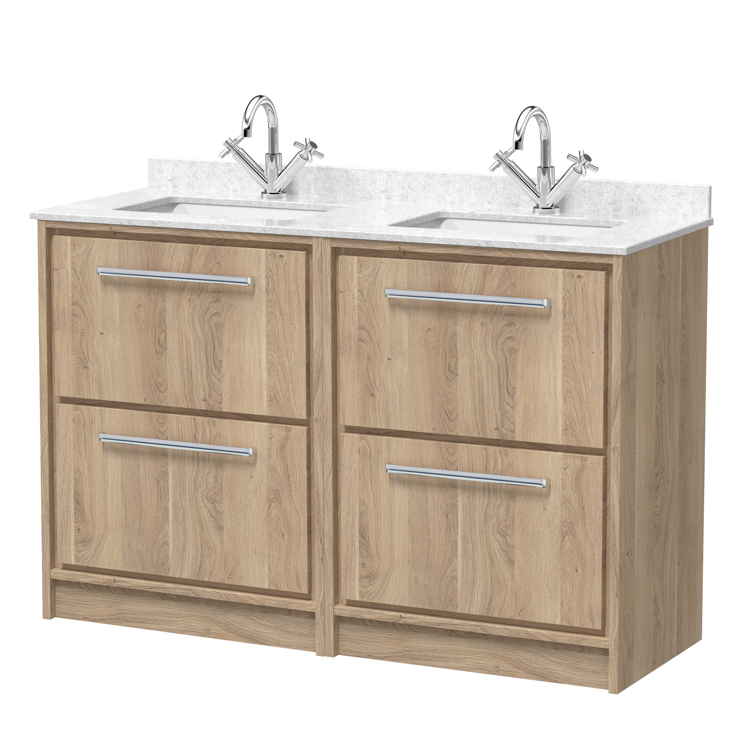 Hudson Reed Lille Bleached Oak 1200mm Floor Standing 4 Drawer Vanity with Marble Worktop Basin LIL3033WS2