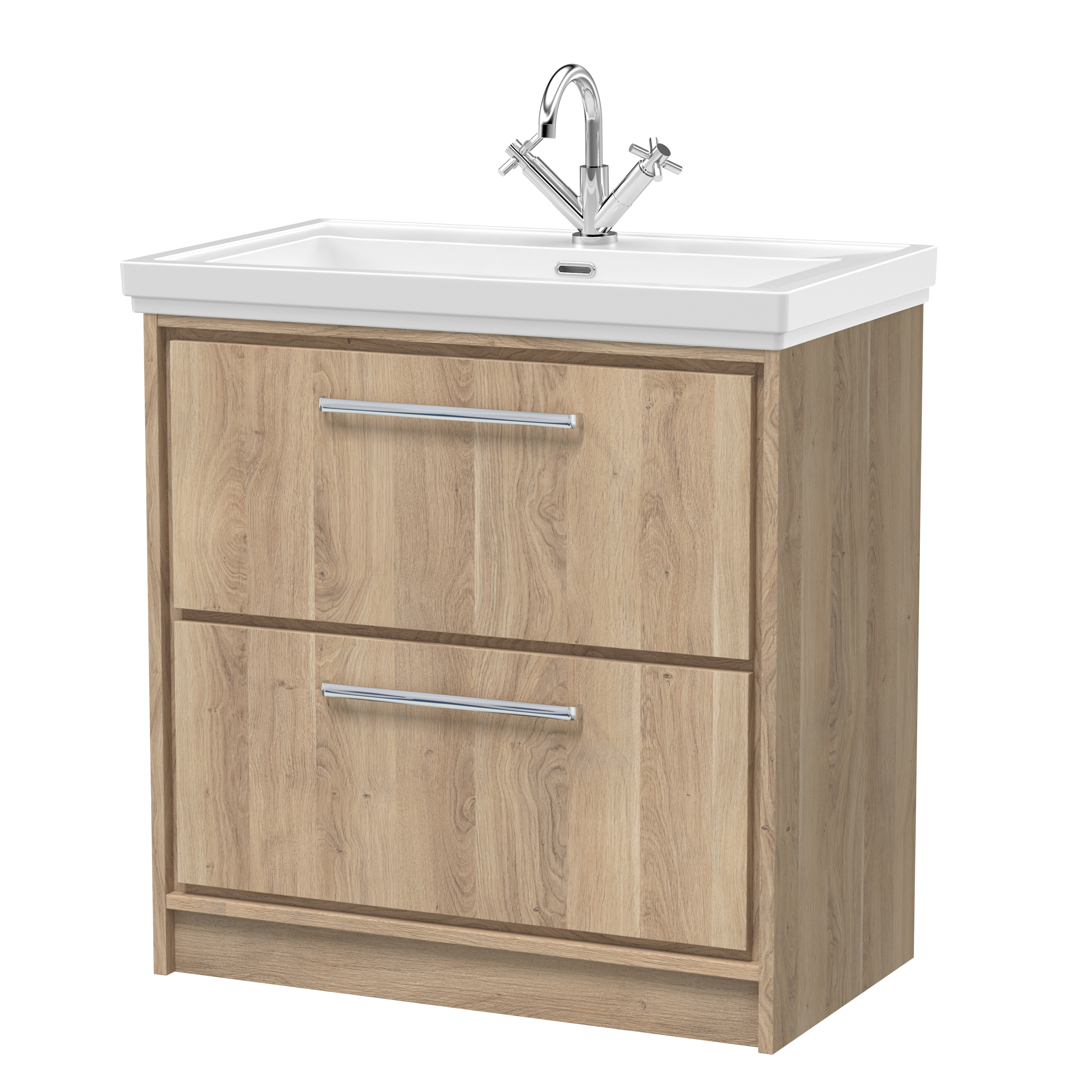Hudson Reed Lille Bleached Oak 800mm Floor Standing 2 Drawer Vanity with Basin 1 Tap Hole LIL3035A