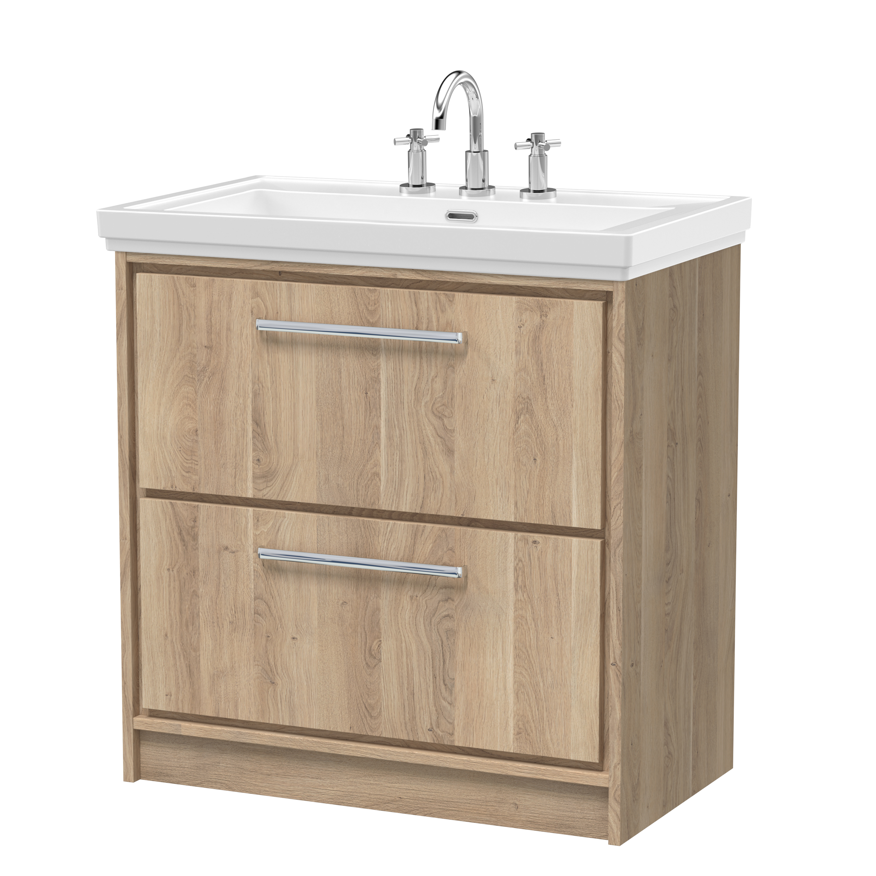 Hudson Reed Lille Bleached Oak 800mm Floor Standing 2 Drawer Vanity with Basin 3 Tap Hole LIL3035B