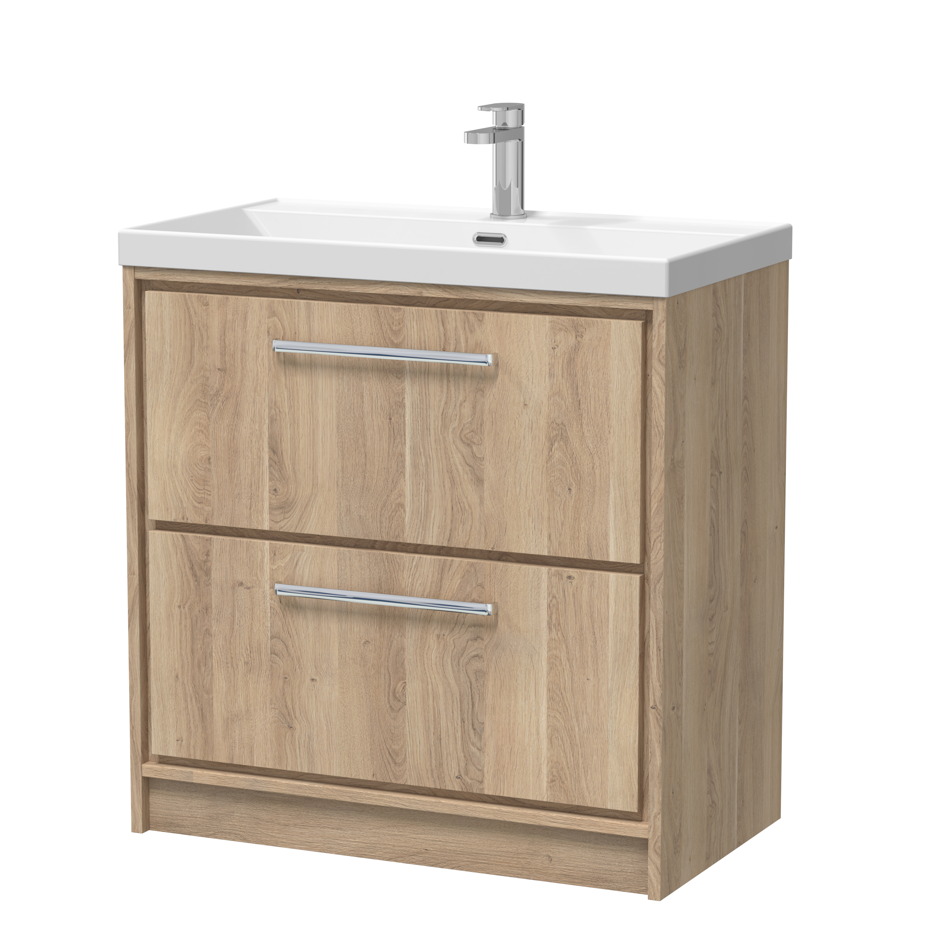 Hudson Reed Lille Bleached Oak 800mm Floor Standing 2 Drawer Vanity with Basin 1 Tap Hole LIL3035E