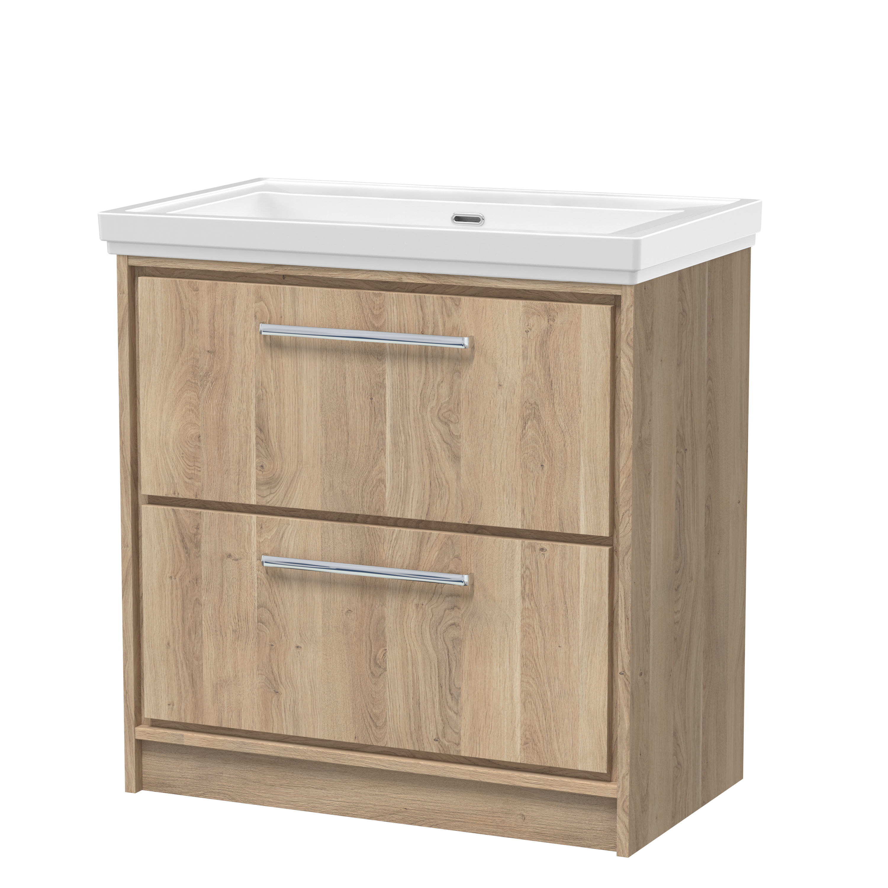 Hudson Reed Lille Bleached Oak 800mm Floor Standing 2 Drawer Vanity with Basin 0 Tap Hole LIL3035H