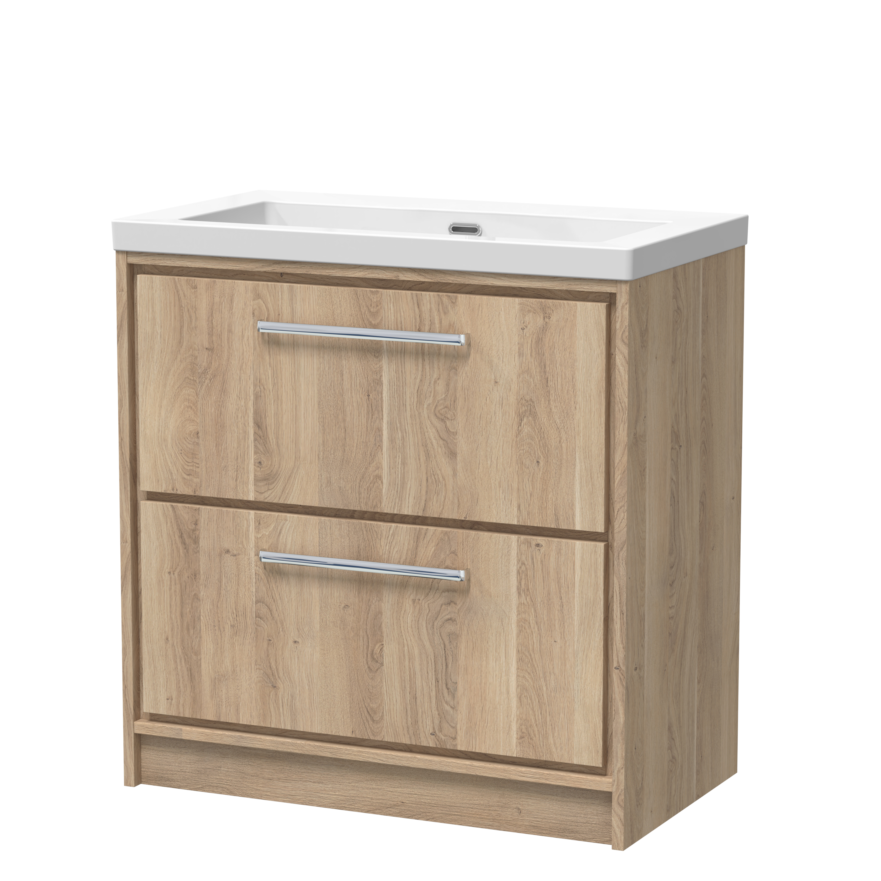 Hudson Reed Lille Bleached Oak 800mm Floor Standing 2 Drawer Vanity with Basin 0 Tap Hole LIL3035K