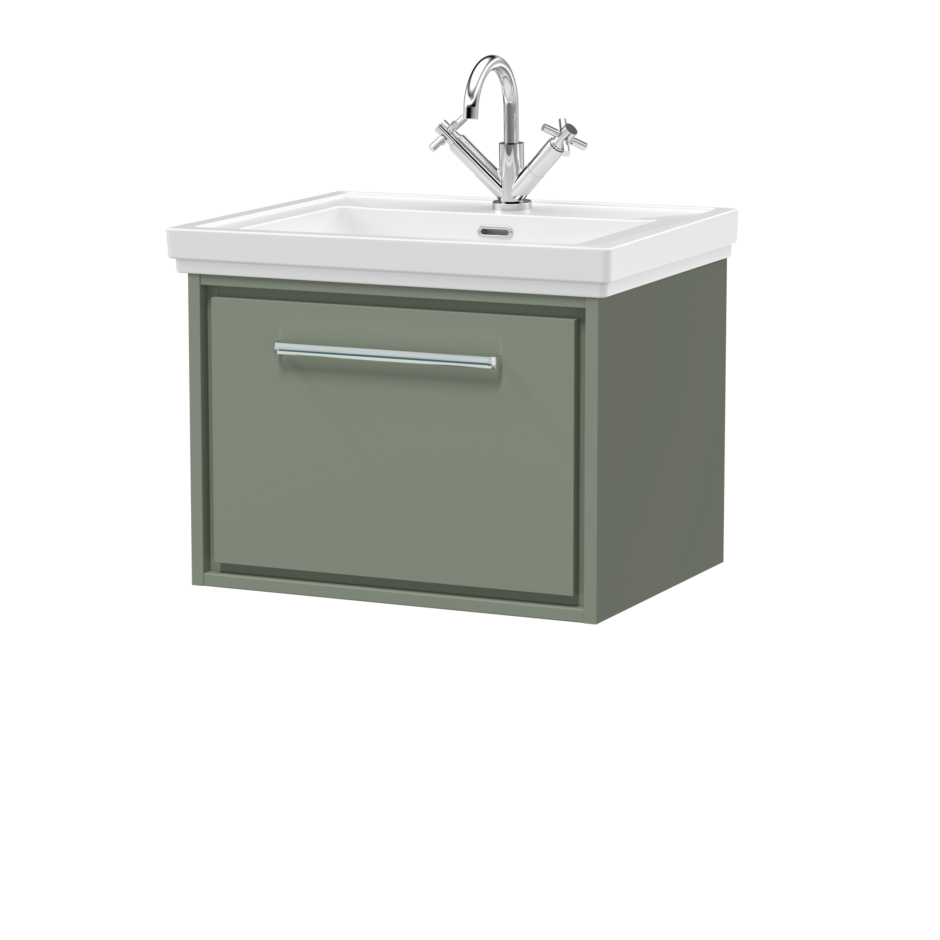 Hudson Reed Lille Fern Green 600mm Wall Hung Single Drawer Vanity with Basin 1 Tap Hole LIL3122A