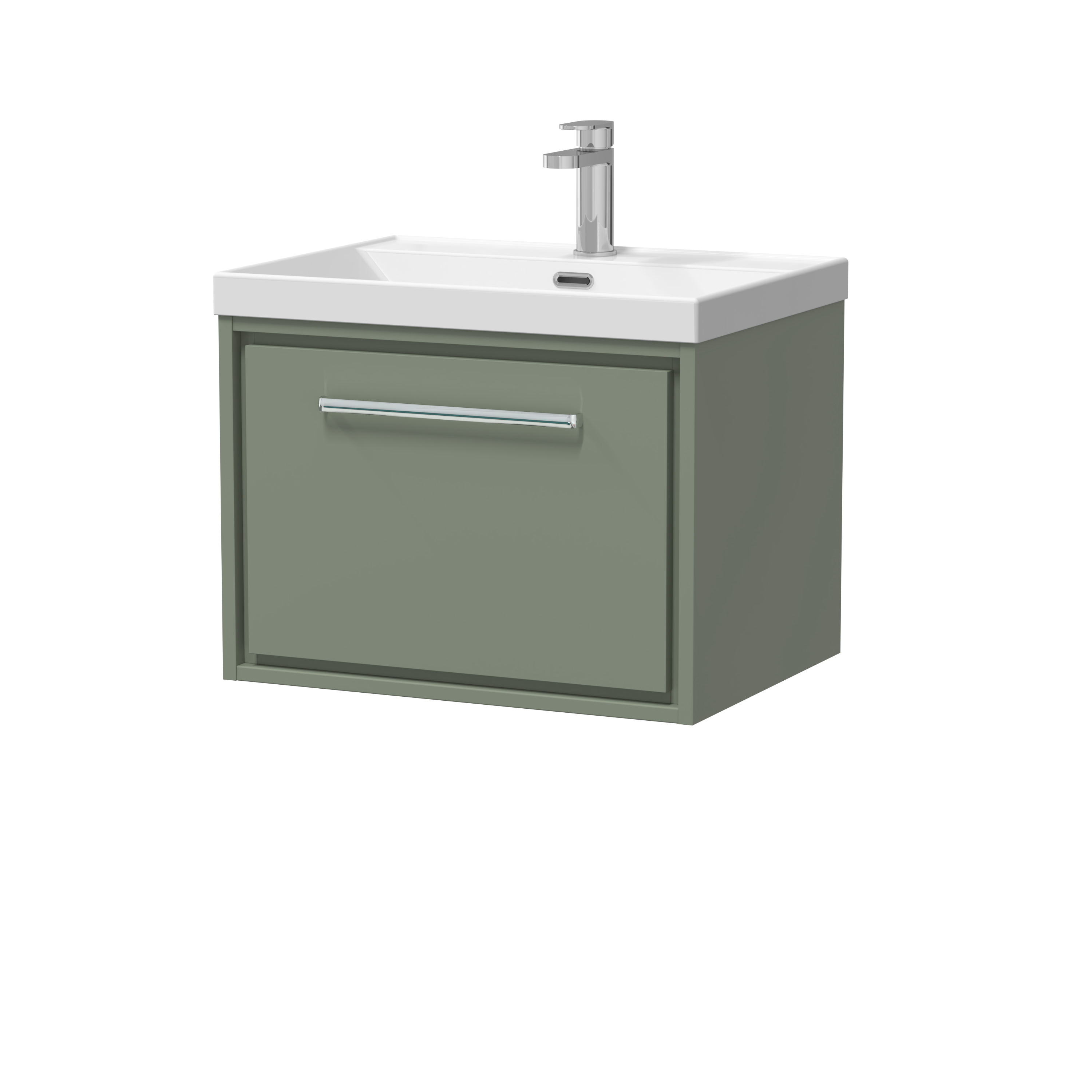 Hudson Reed Lille Fern Green 600mm Wall Hung Single Drawer Vanity with Basin 1 Tap Hole LIL3122E