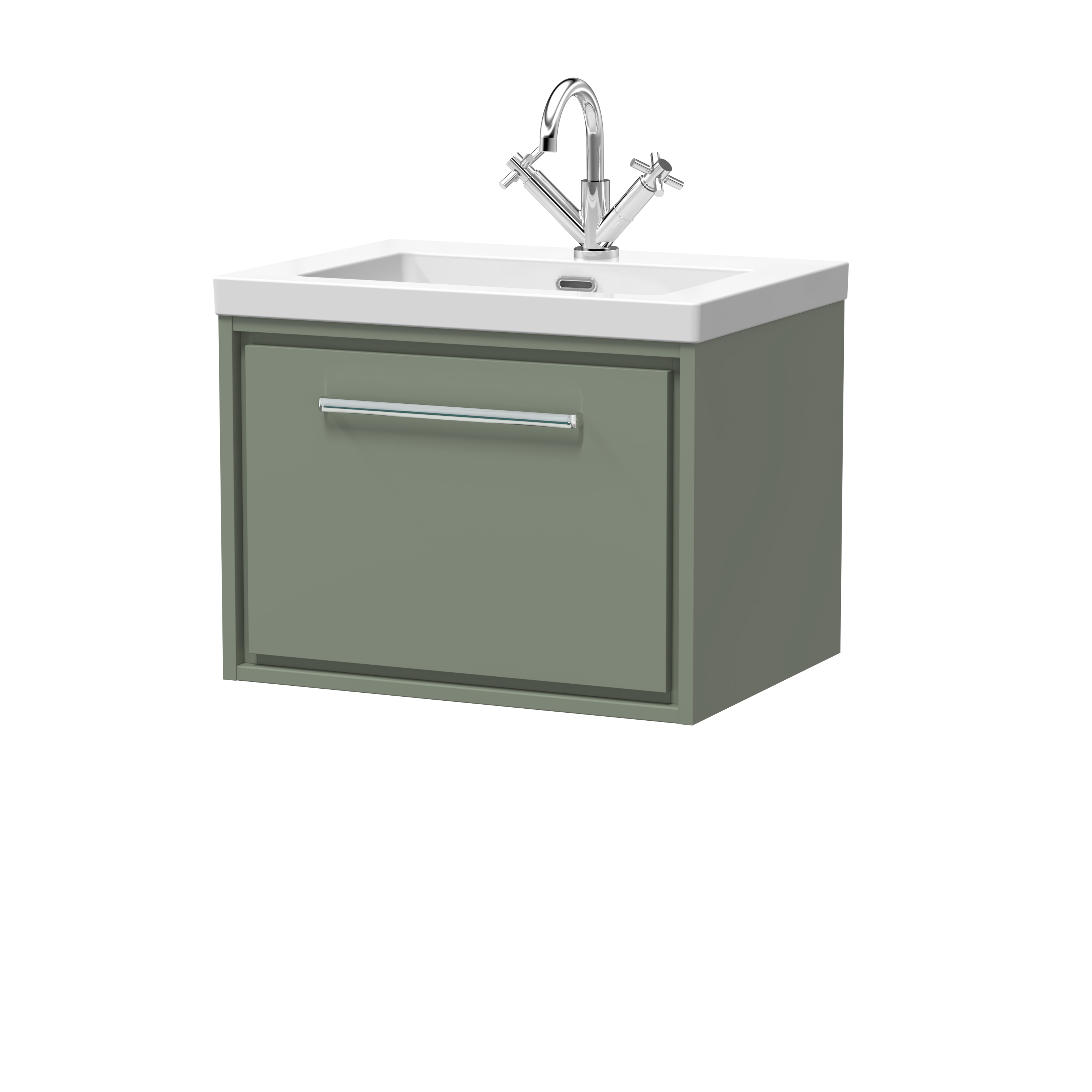 Hudson Reed Lille Fern Green 600mm Wall Hung Single Drawer Vanity with Basin 1 Tap Hole LIL3122L