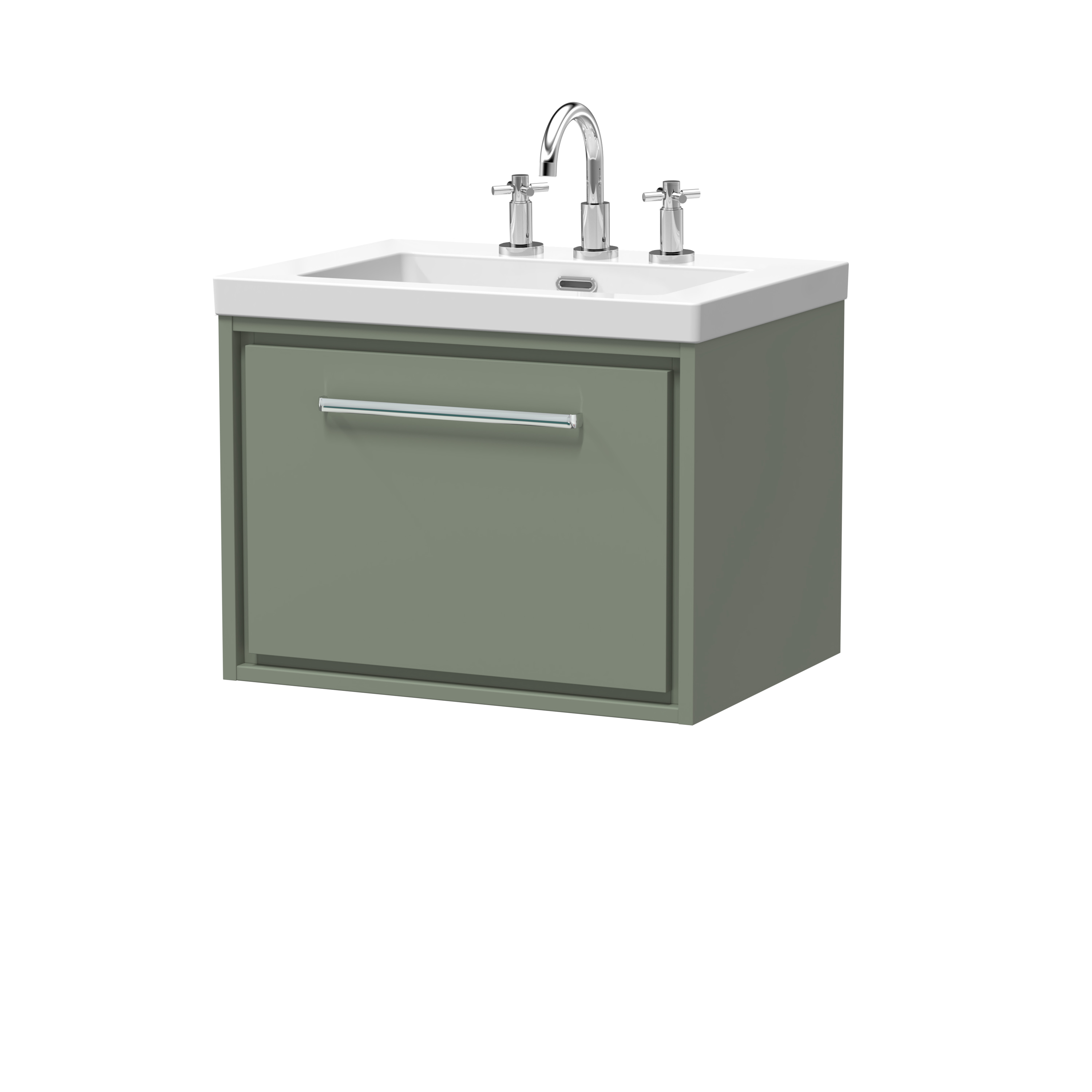 Hudson Reed Lille Fern Green 600mm Wall Hung Single Drawer Vanity with Basin 3 Tap Hole LIL3122M