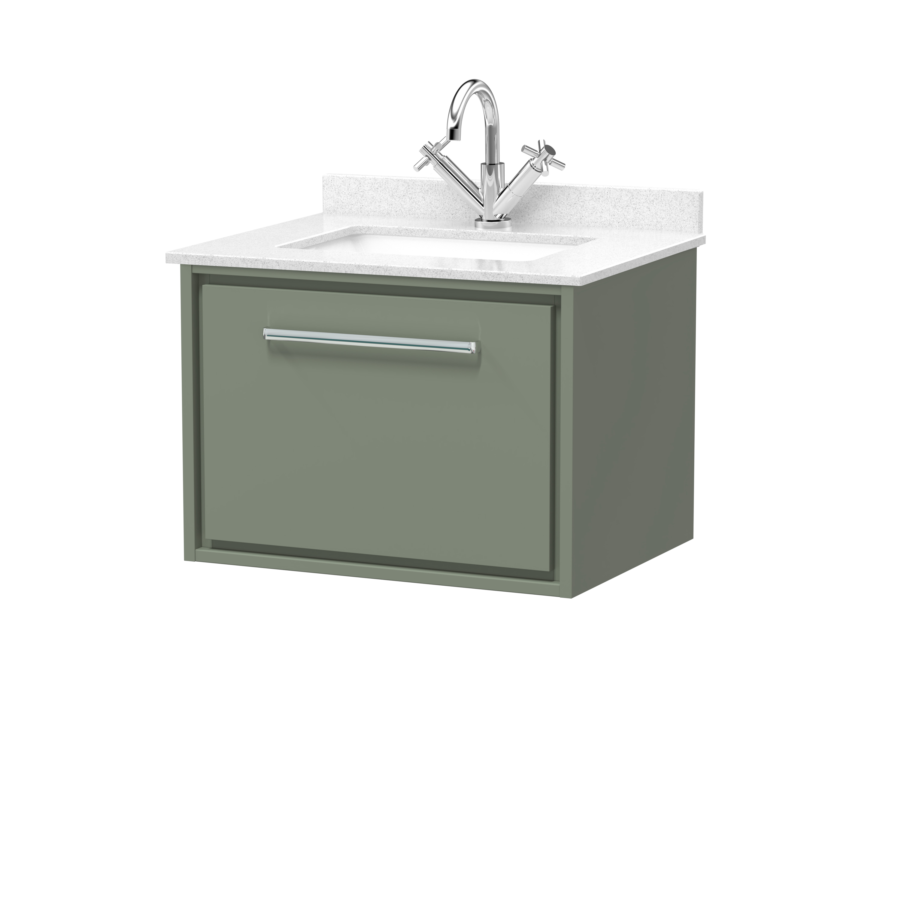 Hudson Reed Lille Fern Green 600mm Wall Hung Vanity with Marble Worktop Basin LIL3122WS1