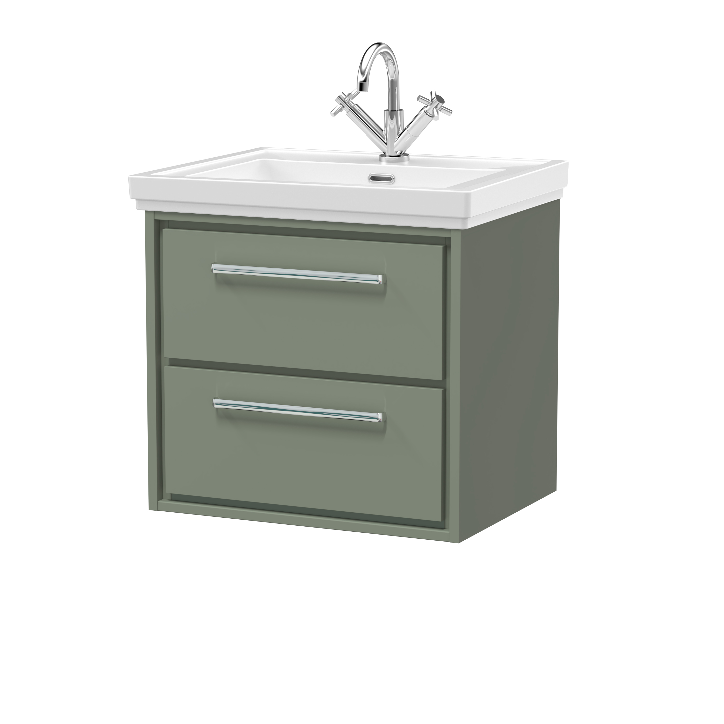 Hudson Reed Lille Fern Green 600mm Wall Hung 2 Drawer Vanity with Basin 1 Tap Hole LIL3124A