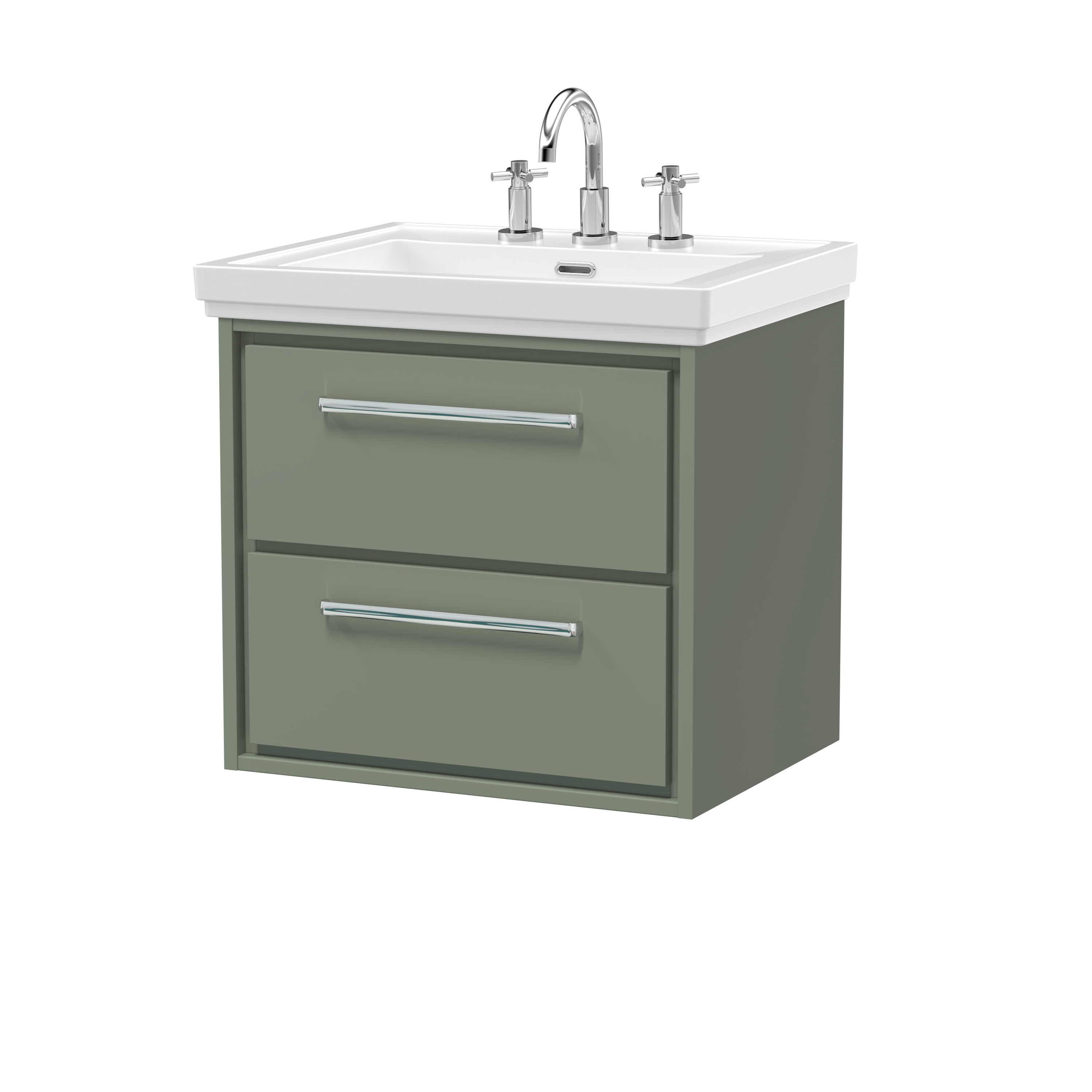 Hudson Reed Lille Fern Green 600mm Wall Hung 2 Drawer Vanity with Basin 3 Tap Hole LIL3124B
