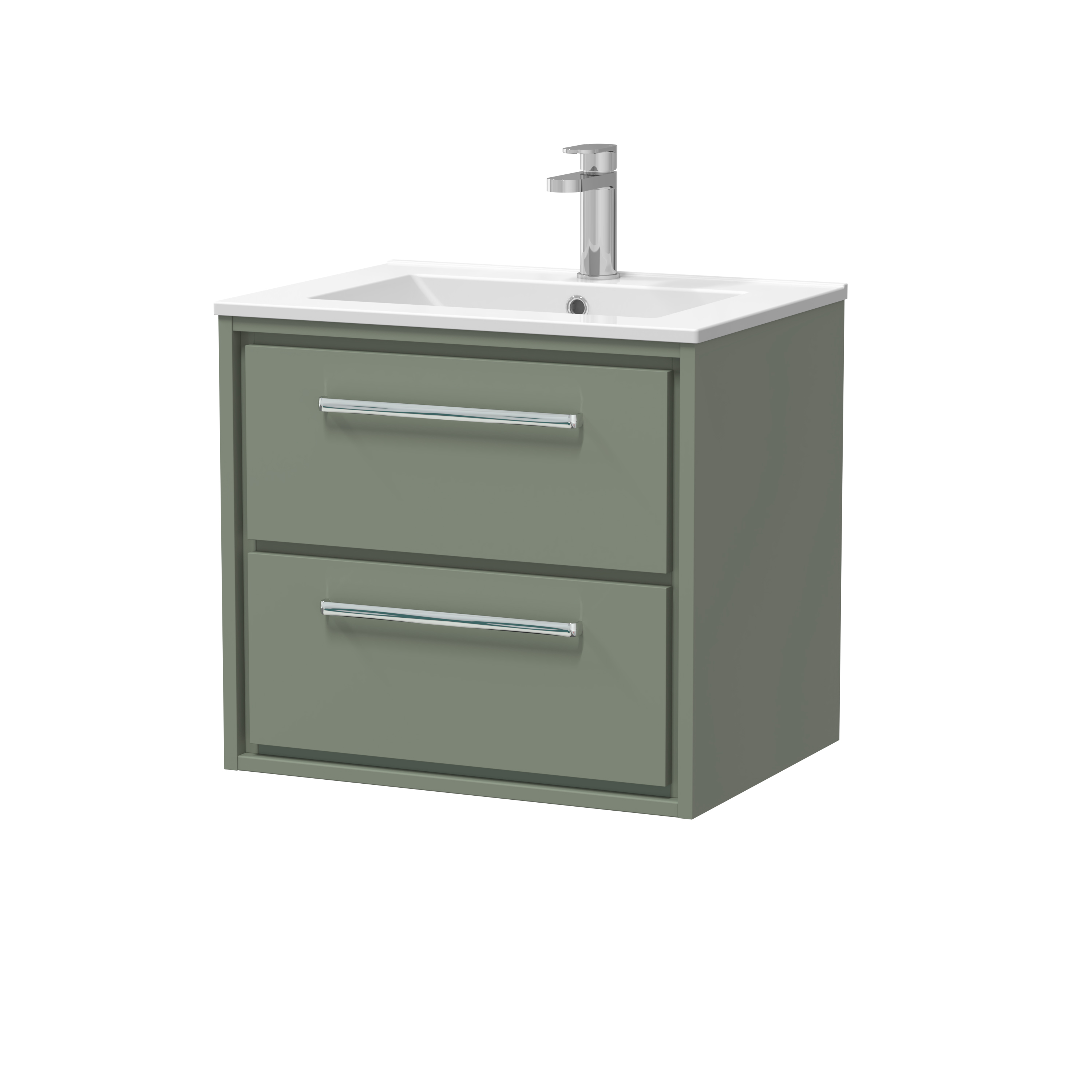 Hudson Reed Lille Fern Green 600mm Wall Hung 2 Drawer Vanity with Basin 1 Tap Hole LIL3124C