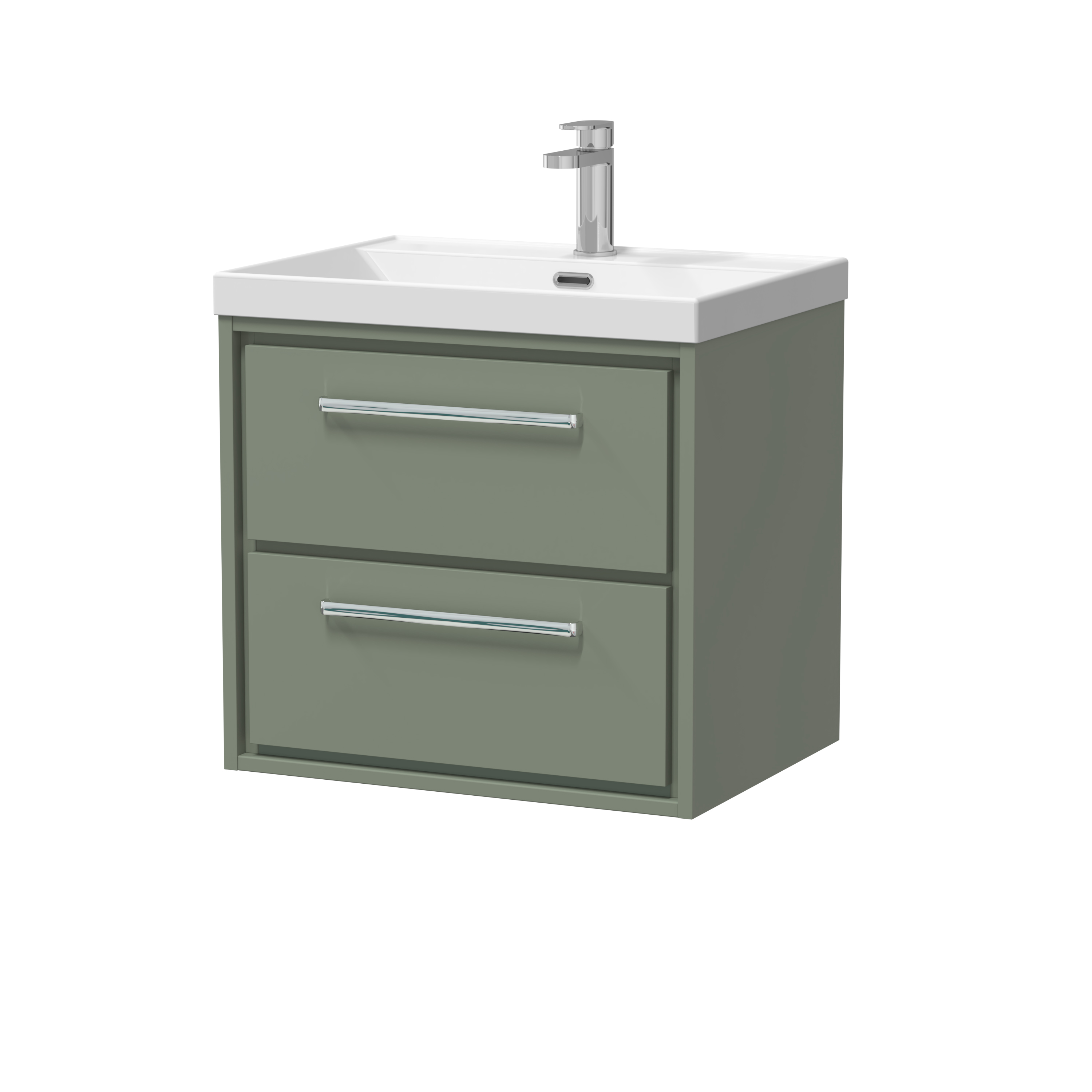 Hudson Reed Lille Fern Green 600mm Wall Hung 2 Drawer Vanity with Basin 1 Tap Hole LIL3124E