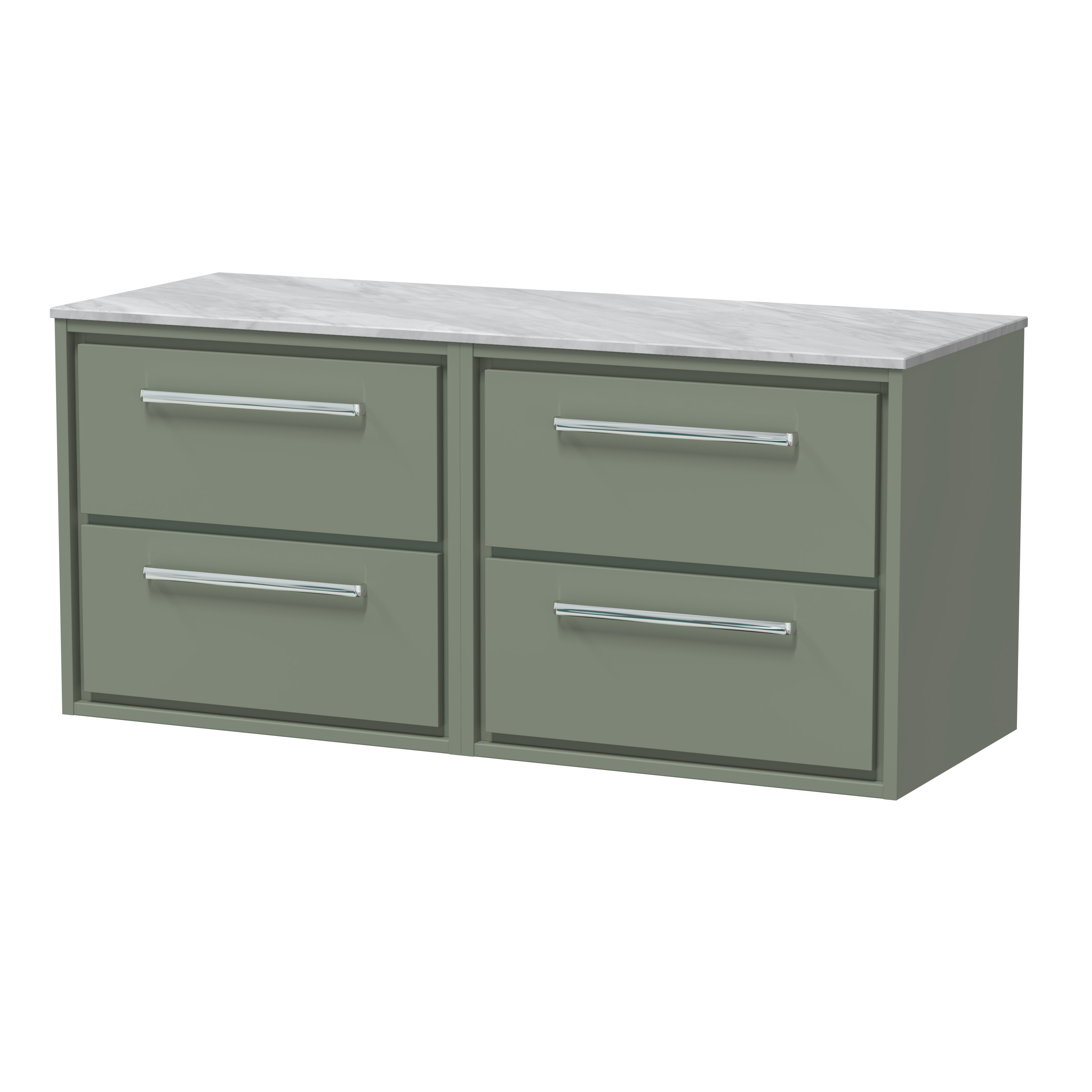 Hudson Reed Lille Fern Green 1200mm Wall Hung 4 Drawer Vanity with Marble Worktop LIL3124GMT2