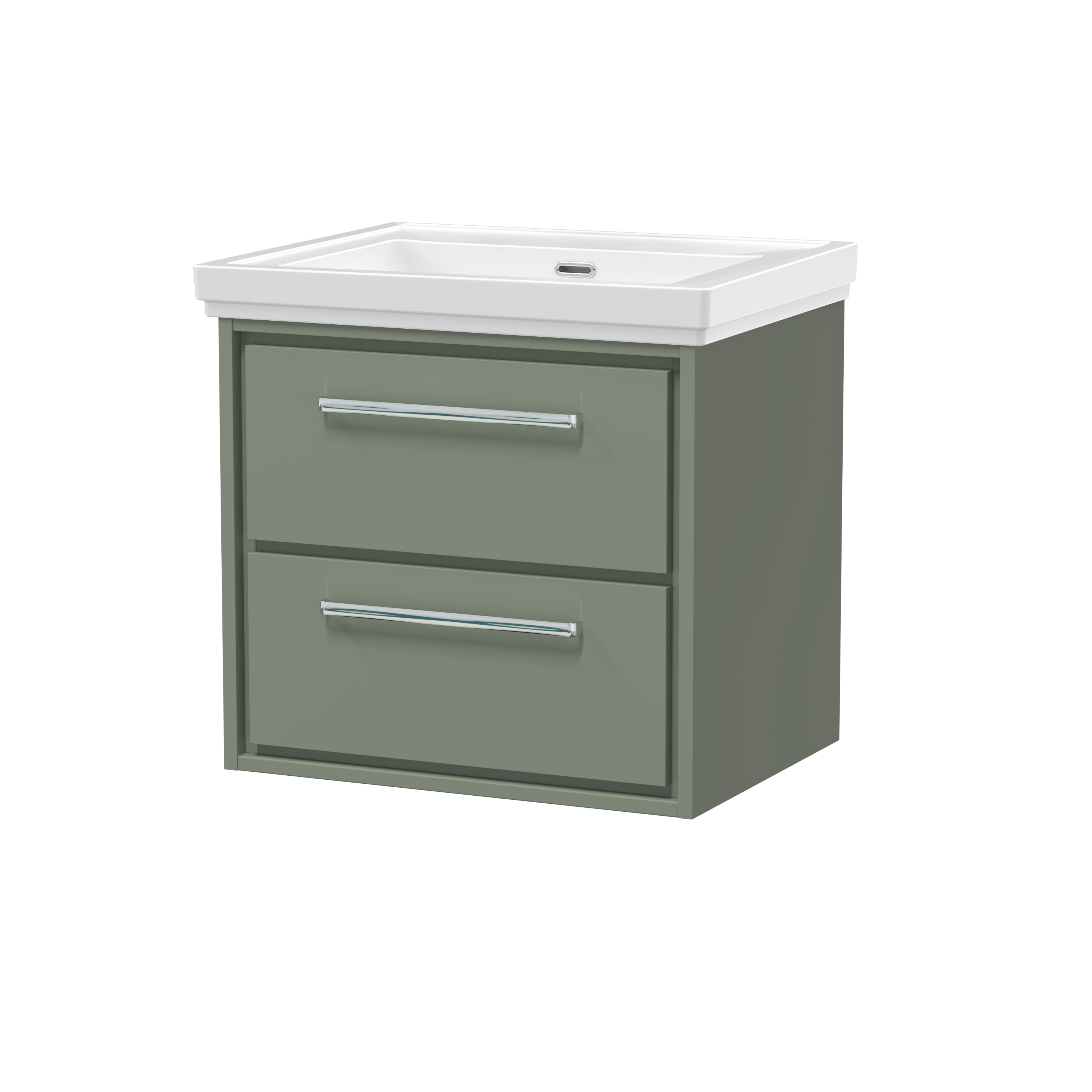 Hudson Reed Lille Fern Green 600mm Wall Hung 2 Drawer Vanity with Basin 0 Tap Hole LIL3124H