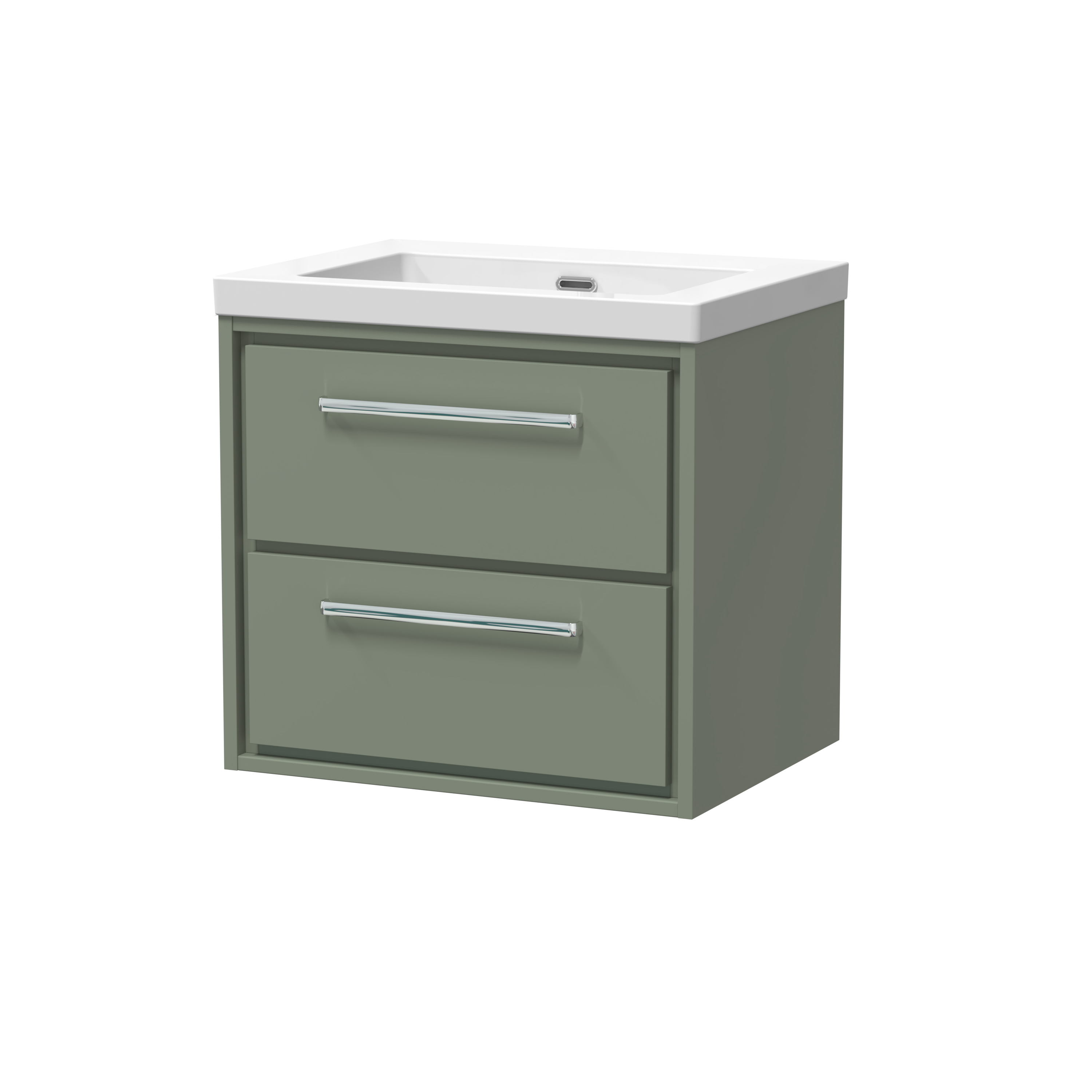 Hudson Reed Lille Fern Green 600mm Wall Hung 2 Drawer Vanity with Basin 0 Tap Hole LIL3124K