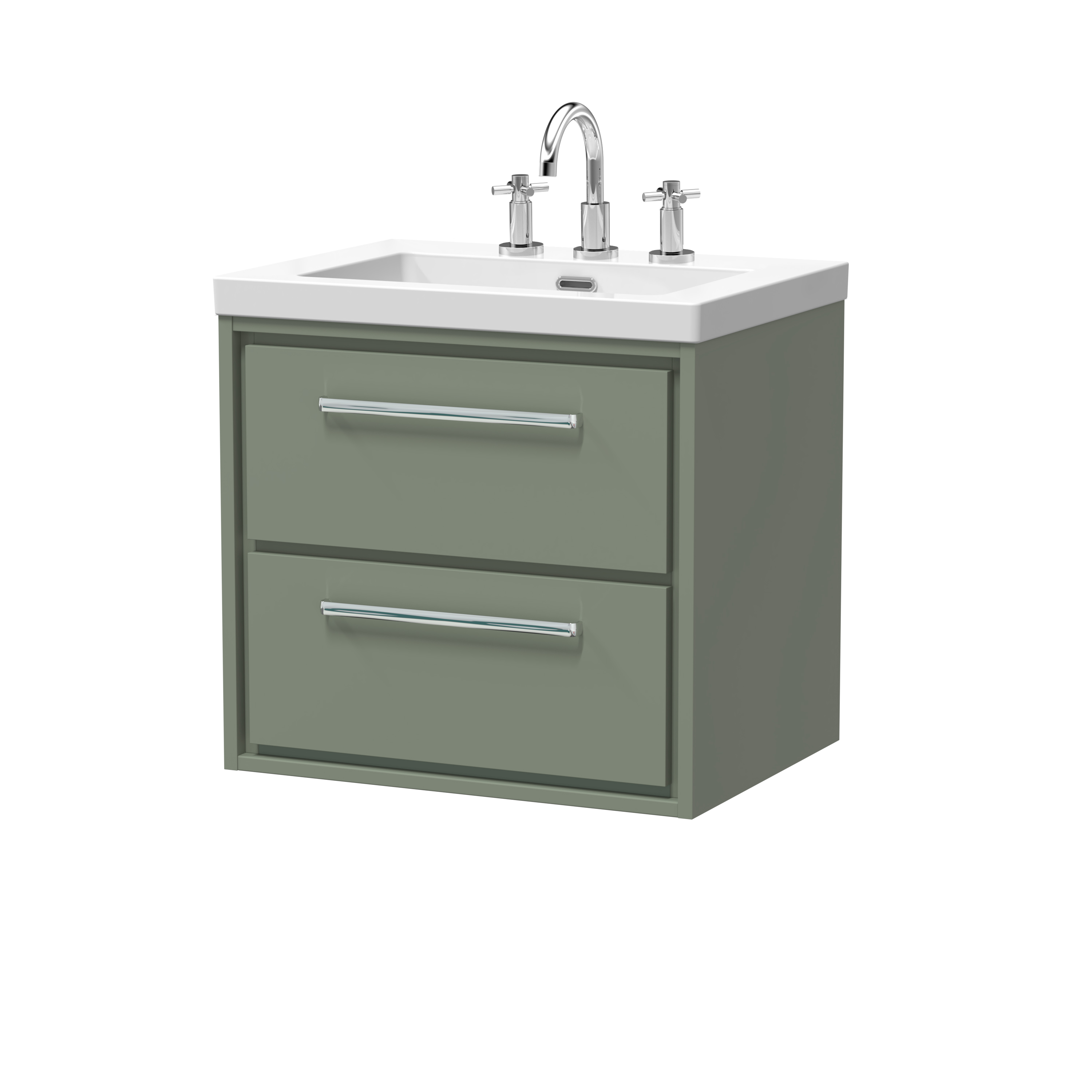 Hudson Reed Lille Fern Green 600mm Wall Hung 2 Drawer Vanity with Basin 3 Tap Hole LIL3124M