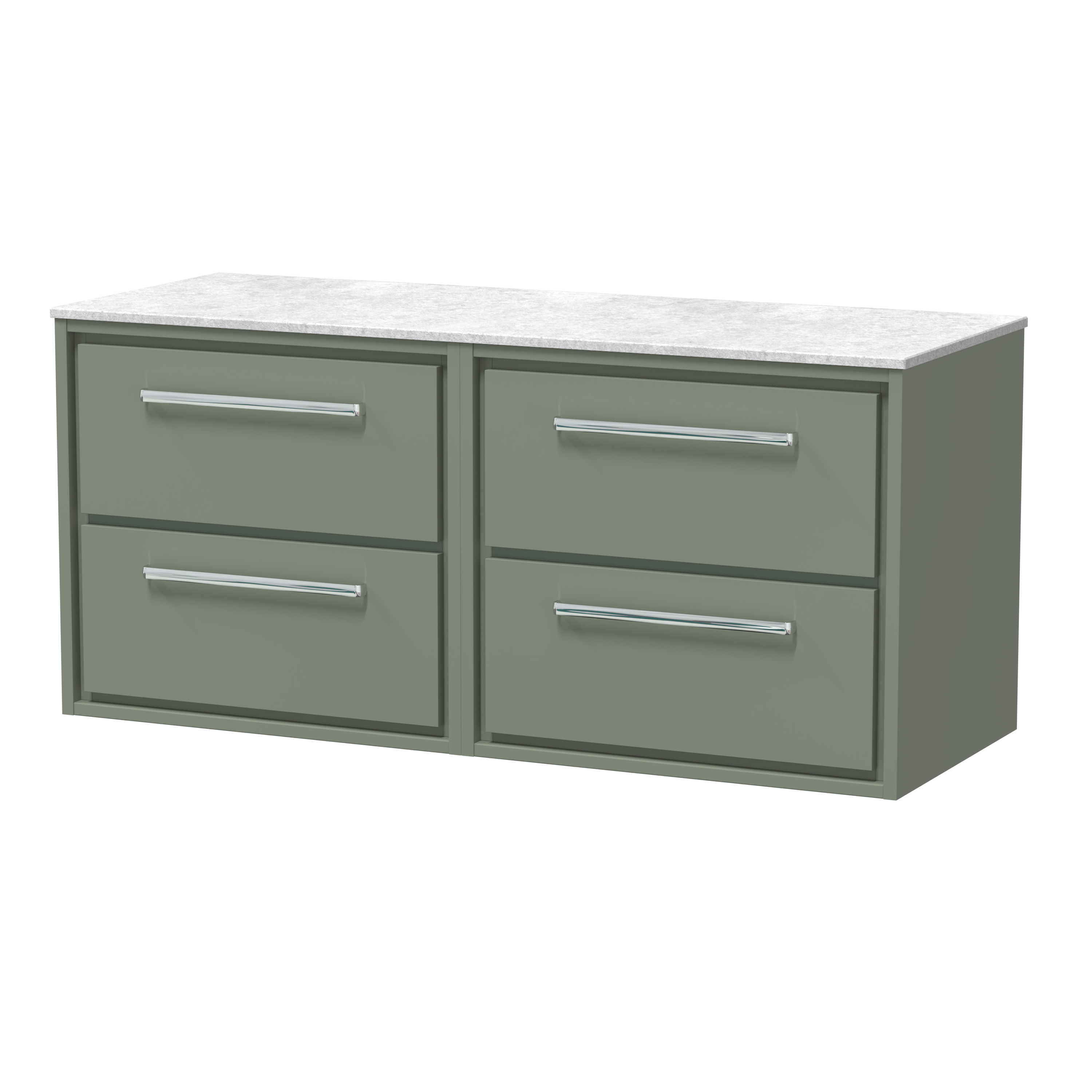 Hudson Reed Lille Fern Green 1200mm Wall Hung 4 Drawer Vanity with Marble Worktop LIL3124WMT2
