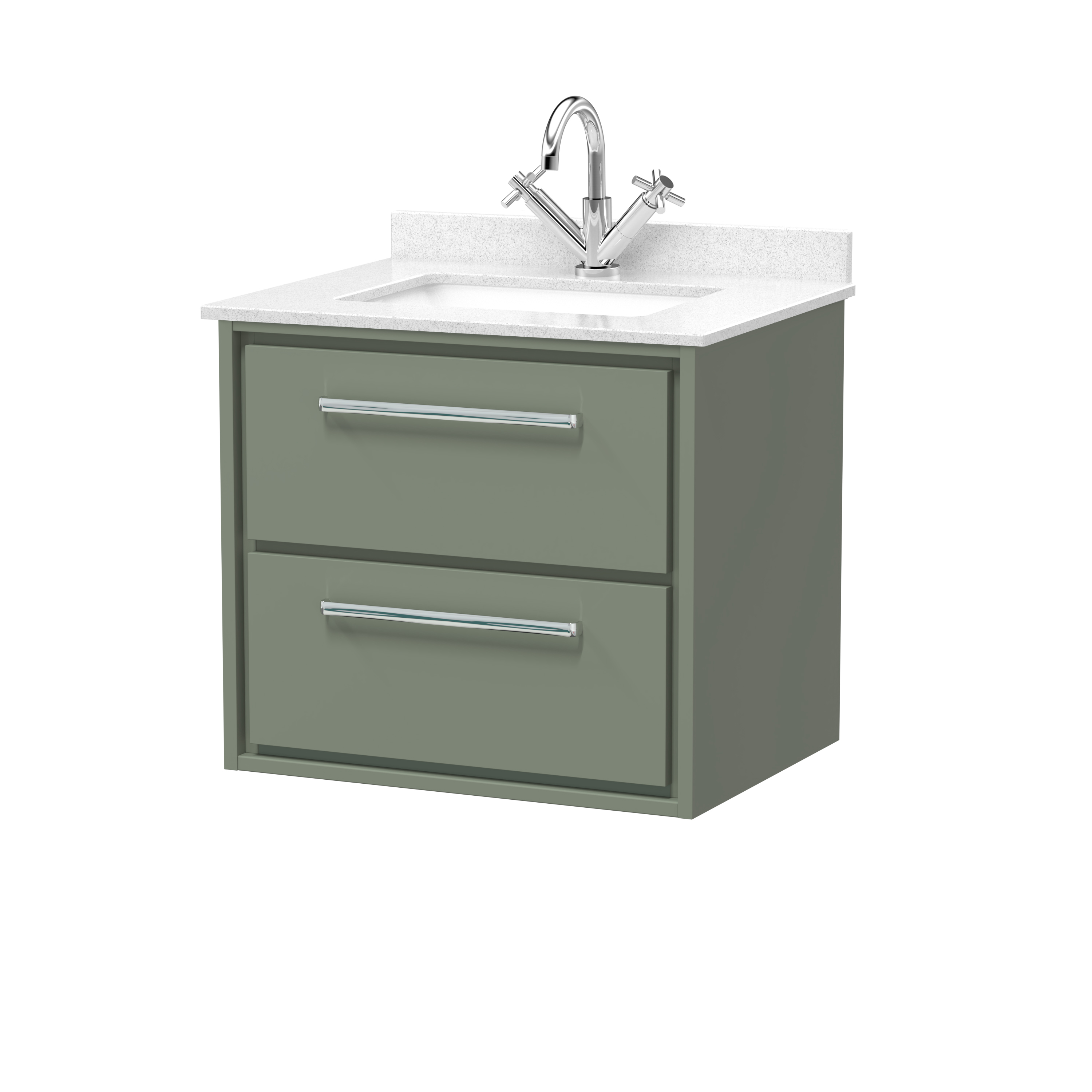 Hudson Reed Lille Fern Green 600mm Wall Hung 2 Drawer Vanity with Marble Worktop Basin LIL3124WS1