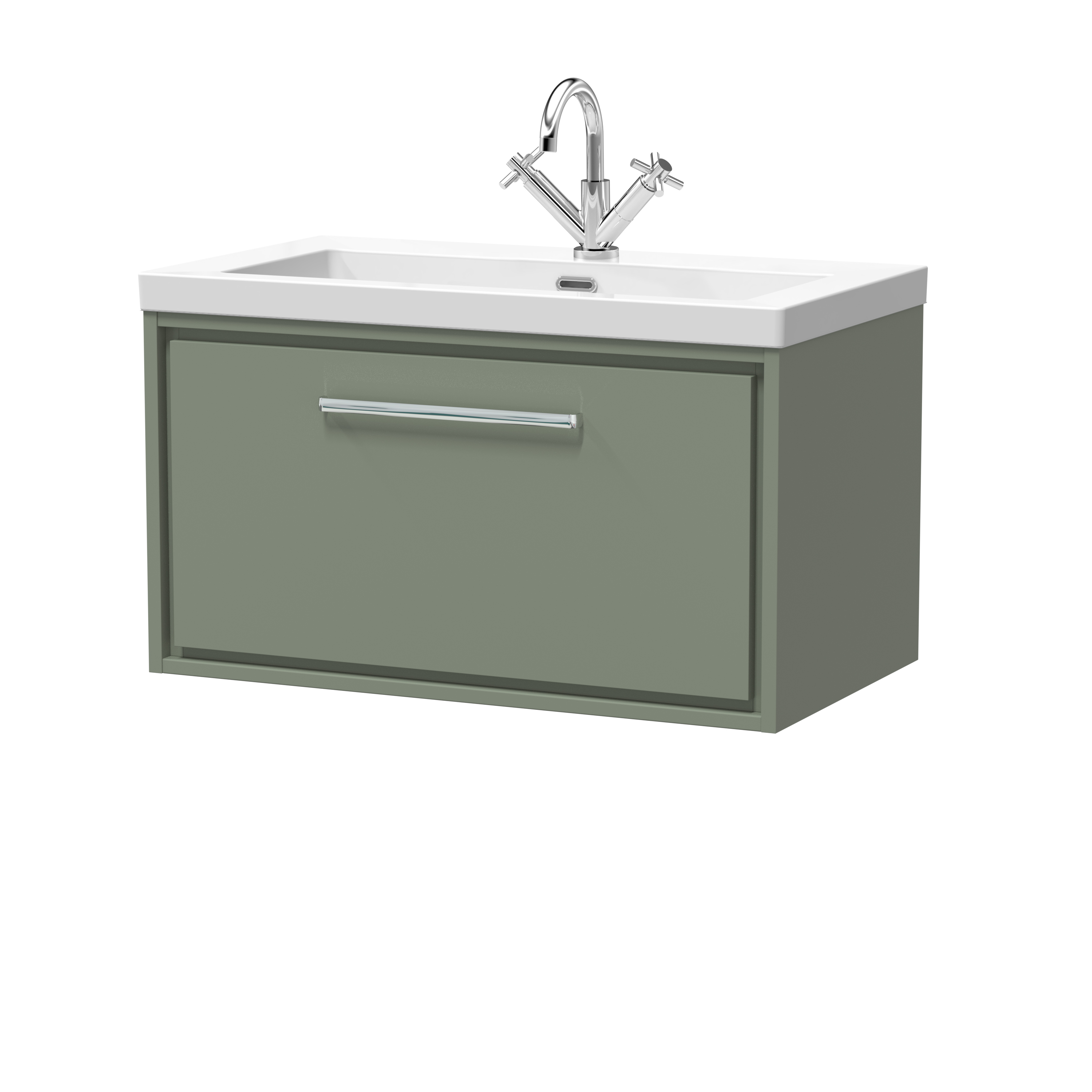 Hudson Reed Lille Fern Green 800mm Wall Hung Single Drawer Vanity with Basin 1 Tap Hole LIL3125L