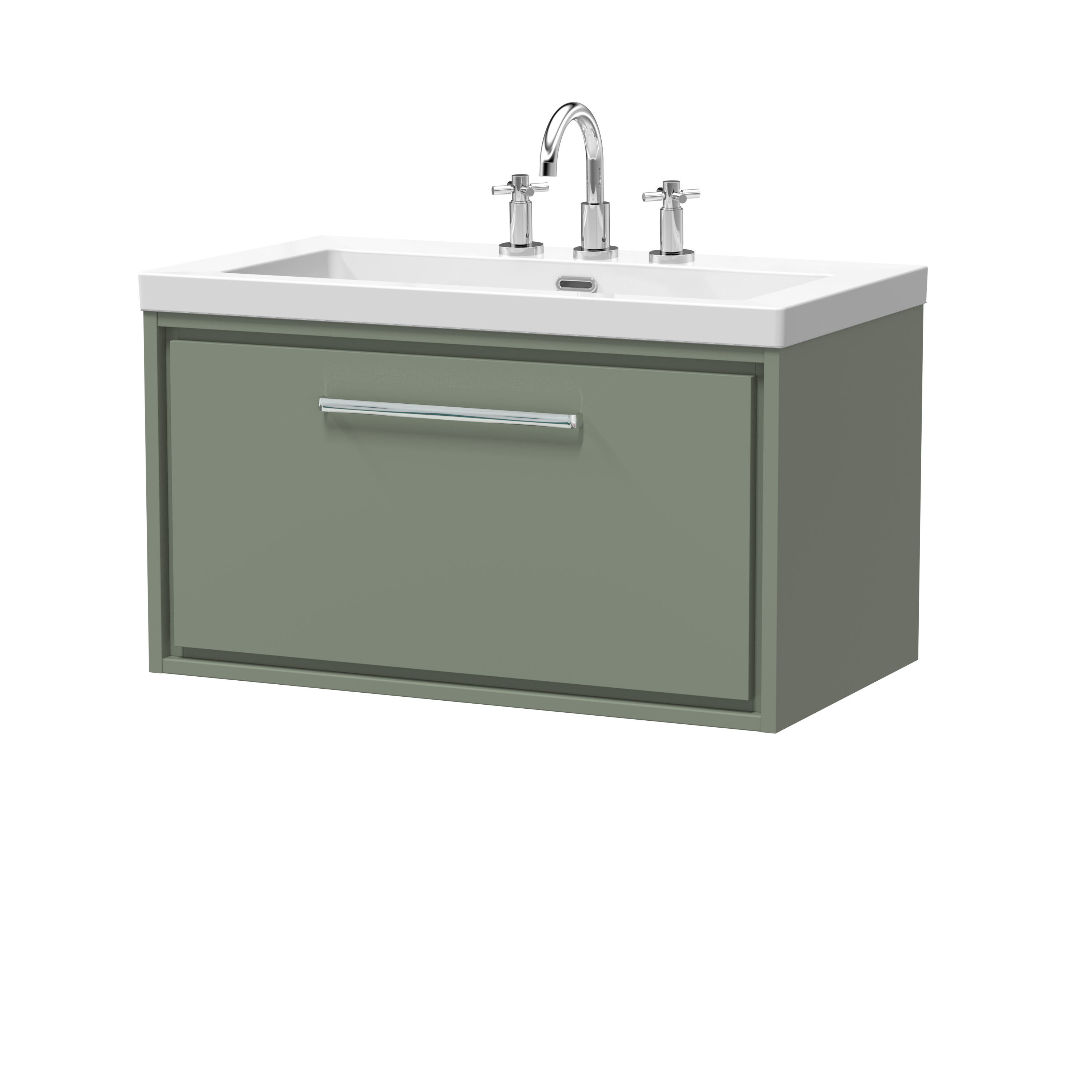 Hudson Reed Lille Fern Green 800mm Wall Hung Single Drawer Vanity with Basin 3 Tap Hole LIL3125M
