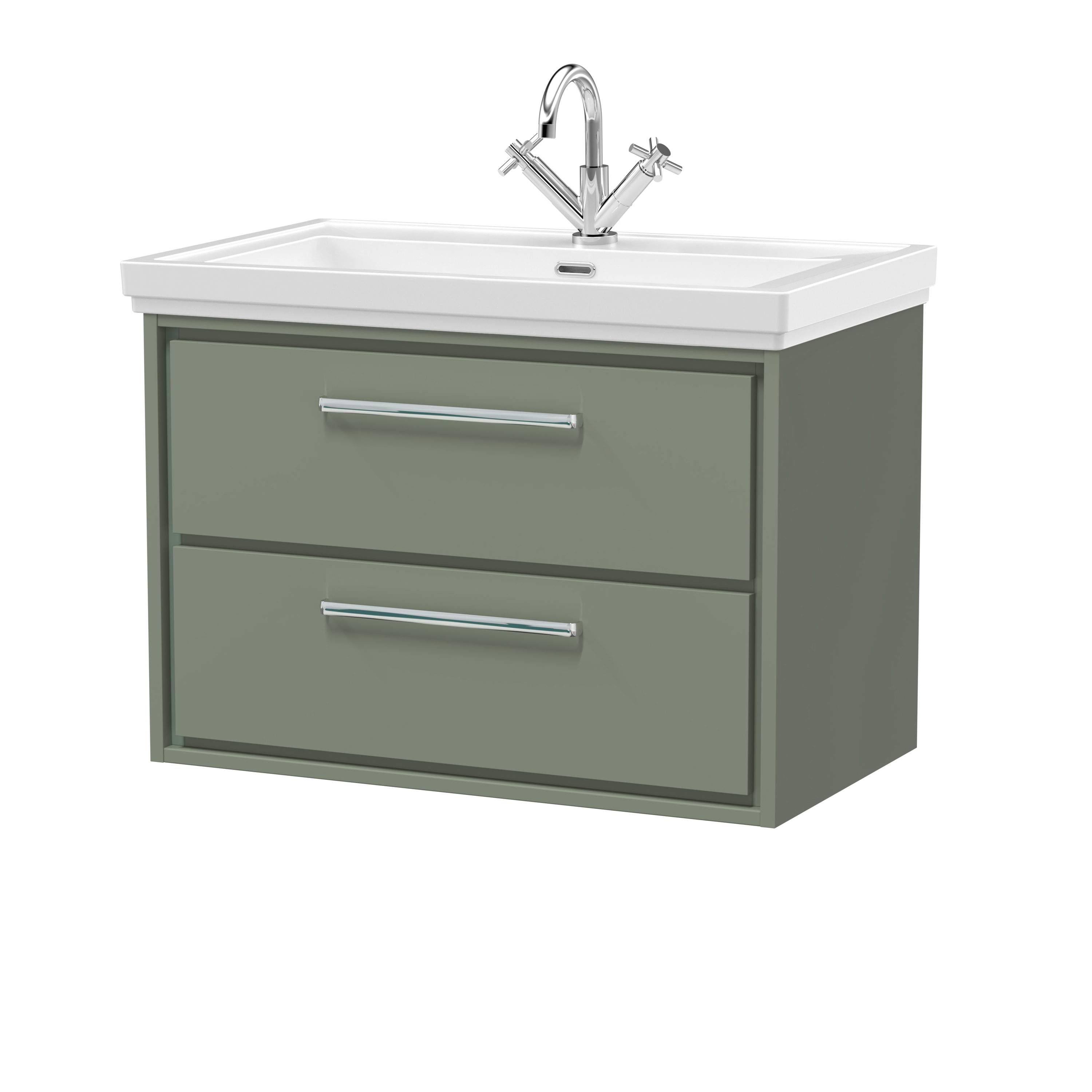 Hudson Reed Lille Fern Green 800mm Wall Hung 2 Drawer Vanity with Basin 1 Tap Hole LIL3126A