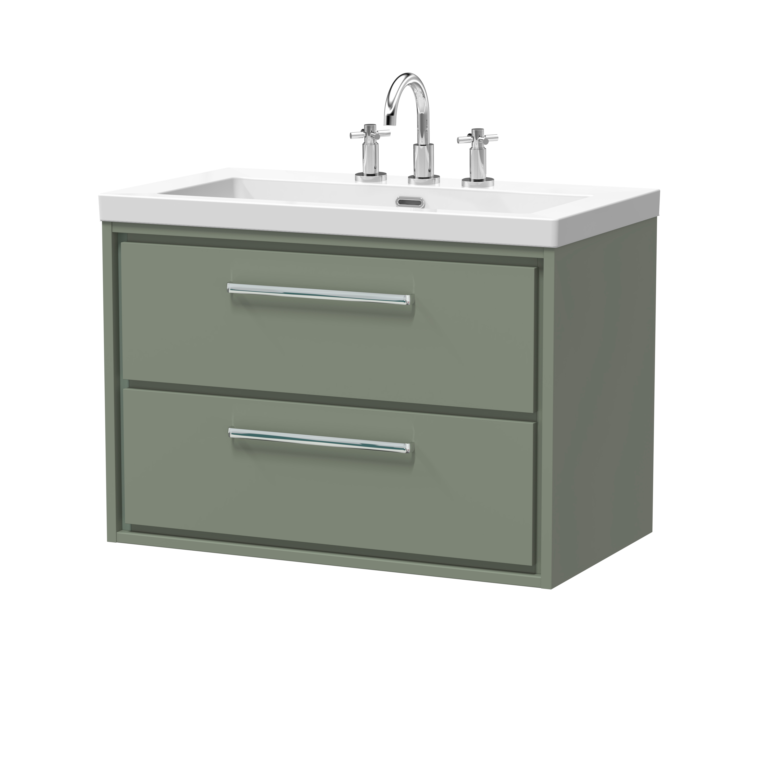 Hudson Reed Lille Fern Green 800mm Wall Hung 2 Drawer Vanity with Basin 3 Tap Hole LIL3126M